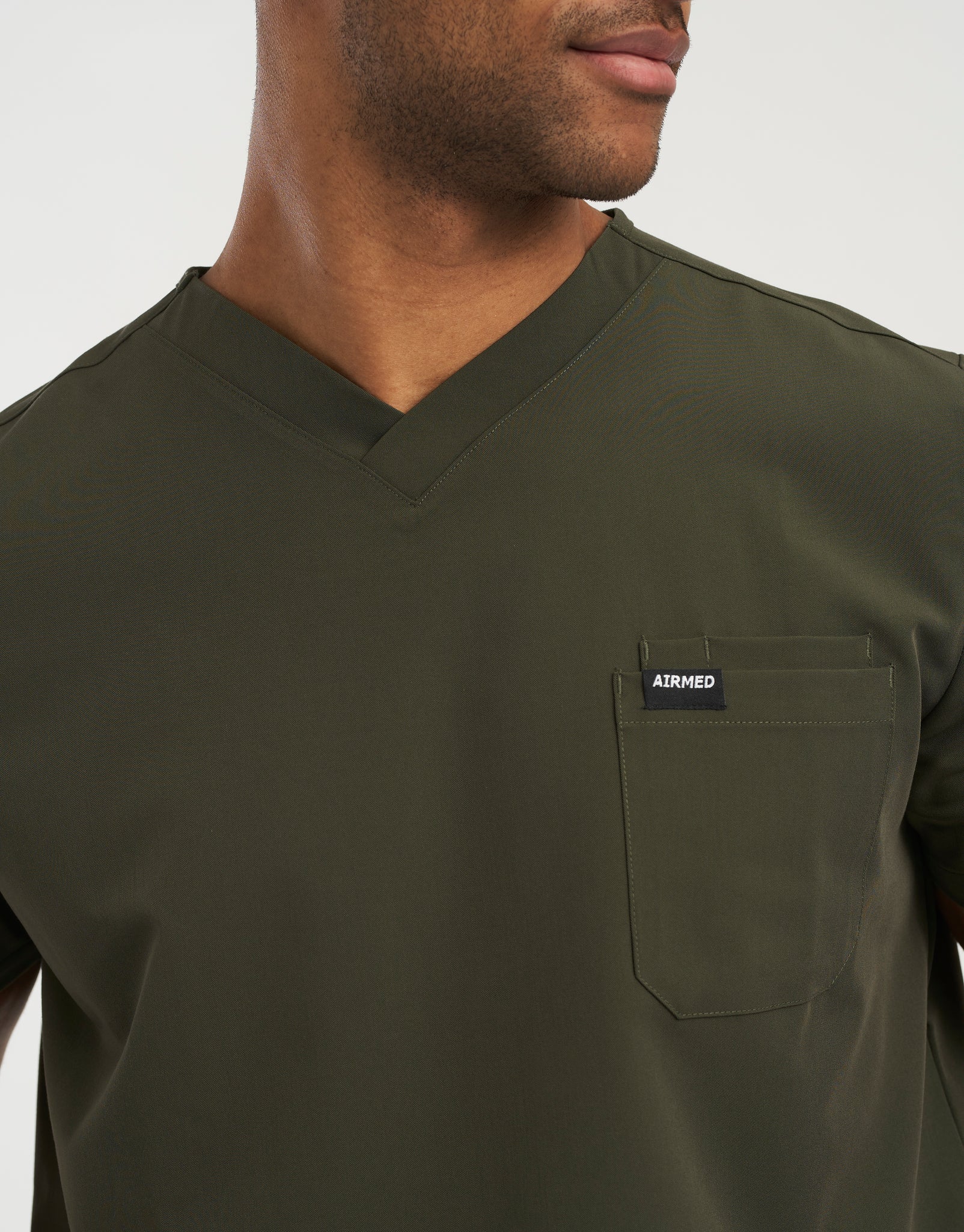 Essential V Neck Scrub Top - Khaki Green