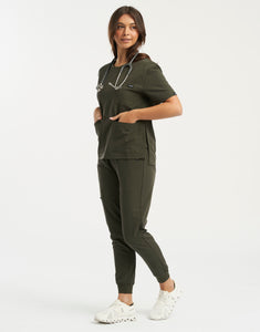 Essential Crewneck Scrub Top - Khaki Green