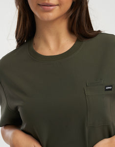 Essential Crewneck Scrub Top - Khaki Green