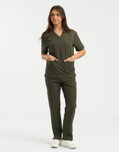 Essential Multi-Pocket Scrub Pants - Khaki Green