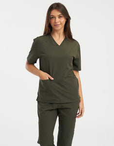 Essential V Neck Scrub Top - Khaki Green