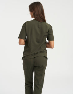 Essential V Neck Scrub Top - Khaki Green