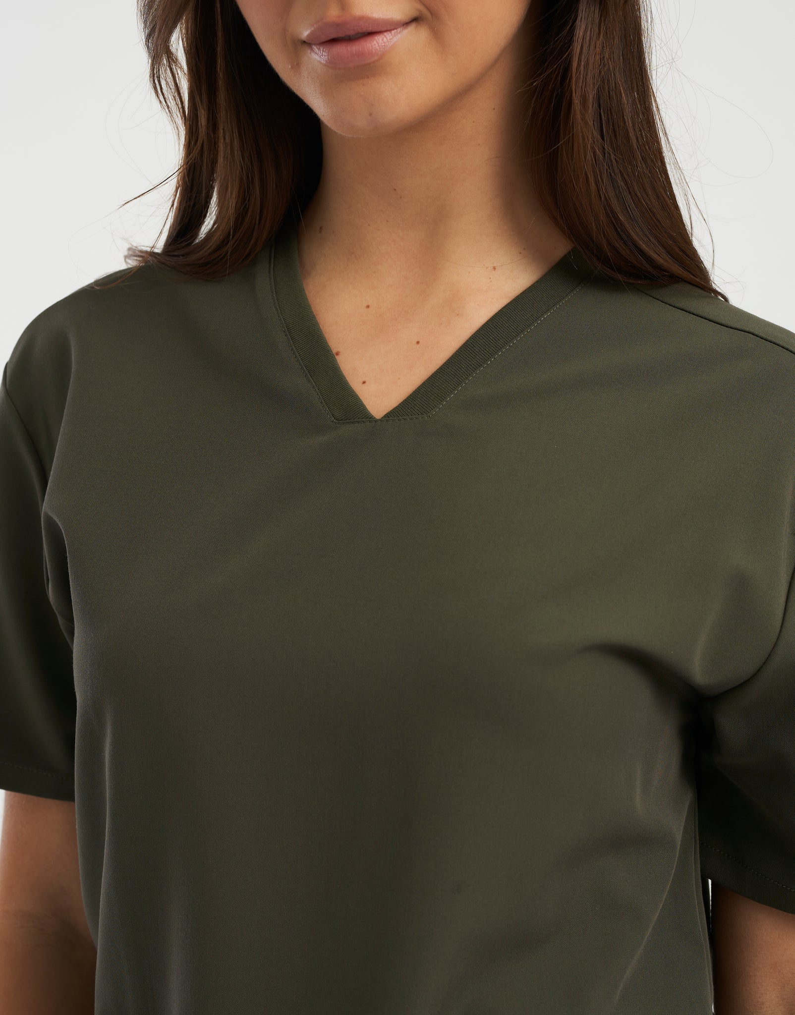 Essential V Neck Scrub Top - Khaki Green