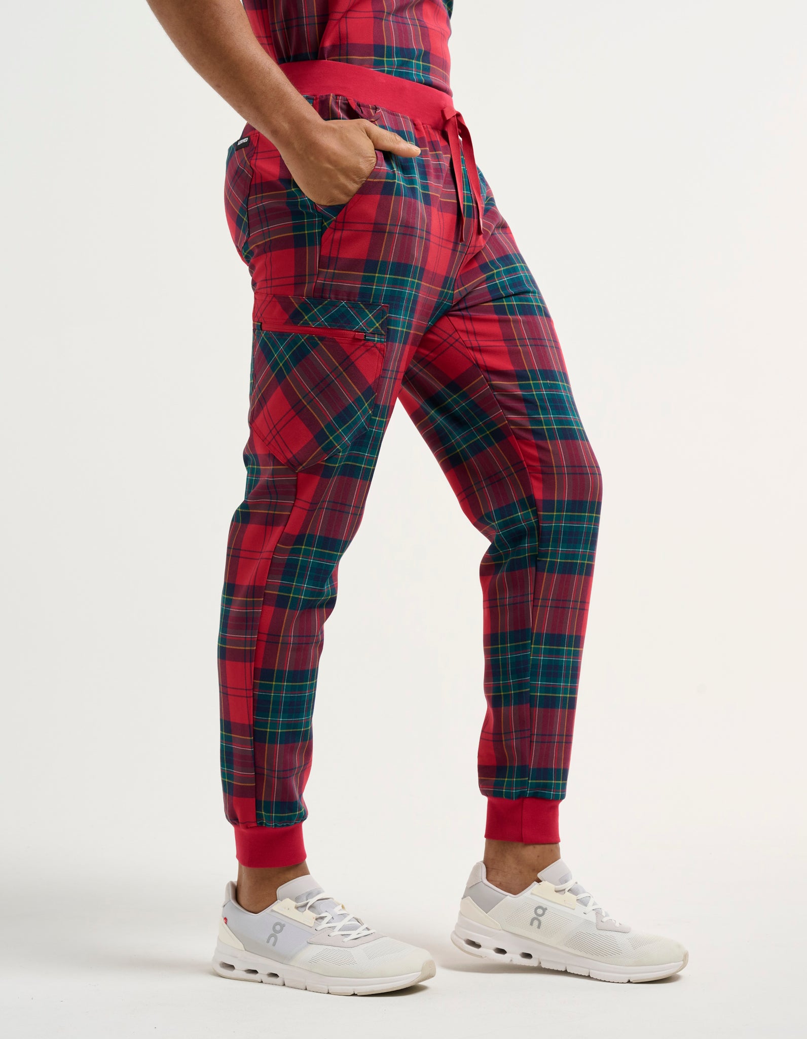 Essential Jogger Scrub Pants - Christmas Red Tartan