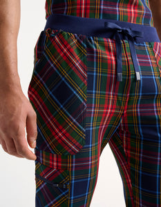 Essential Multi-Pocket Scrub Pants - Christmas Blue Tartan