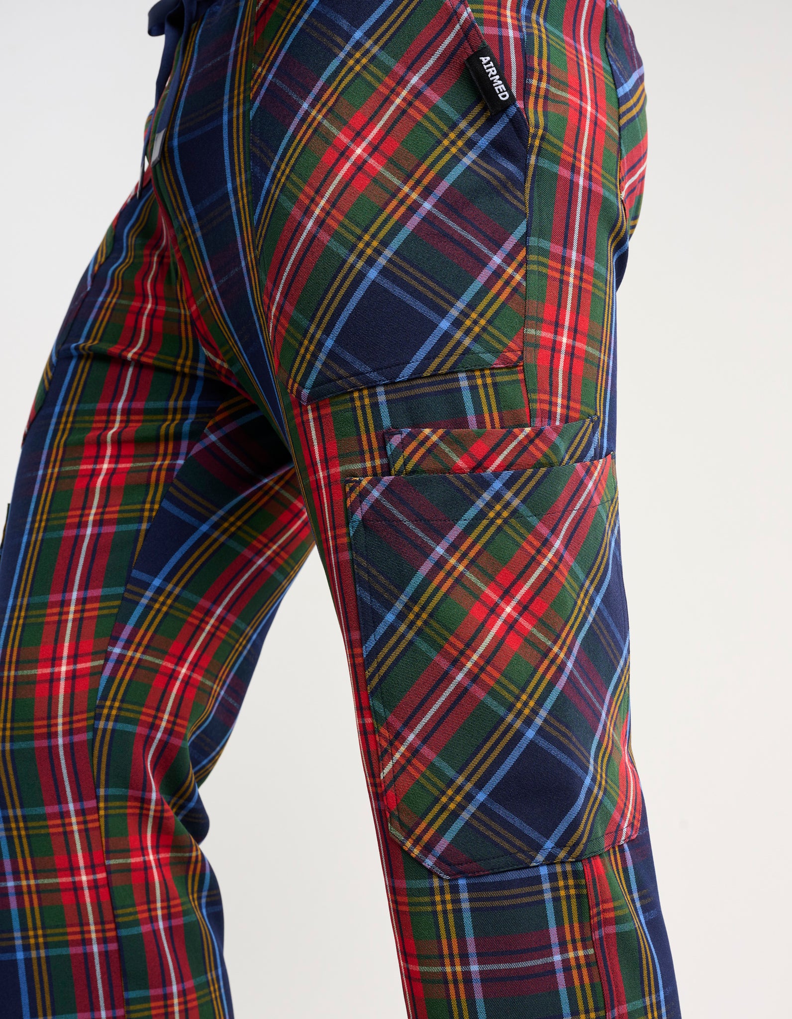 Essential Multi-Pocket Scrub Pants - Christmas Blue Tartan