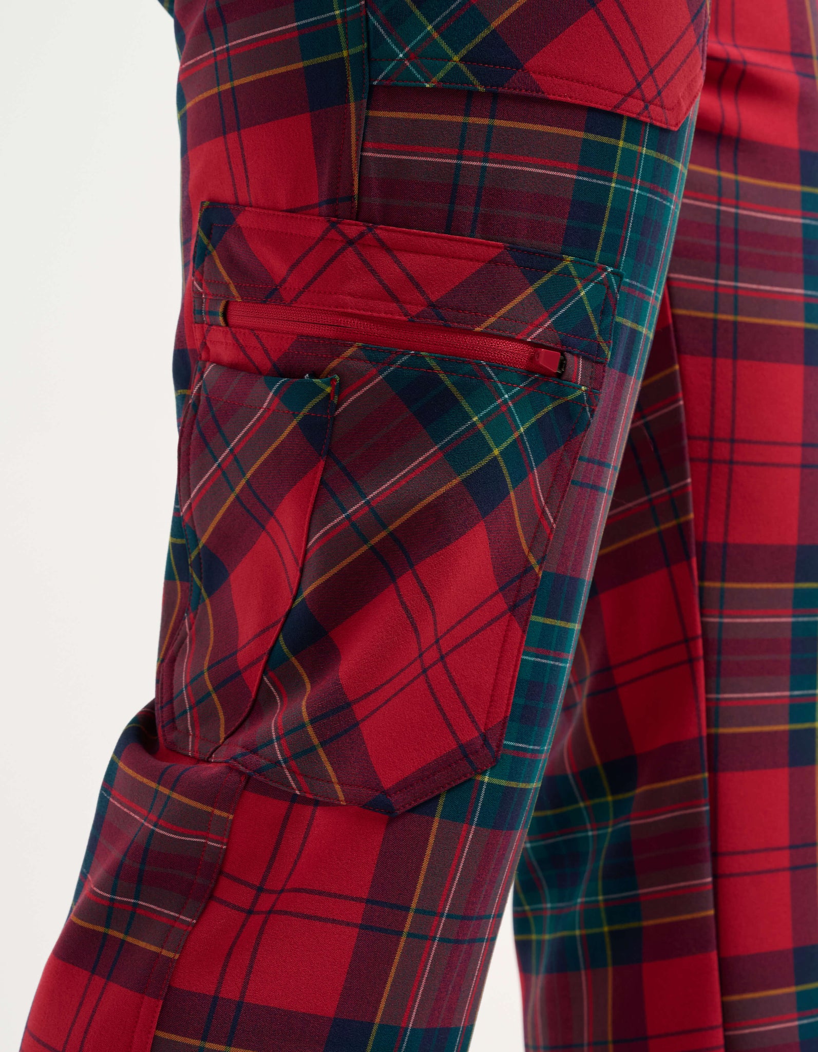 Essential Multi-Pocket Scrub Pants - Christmas Red Tartan