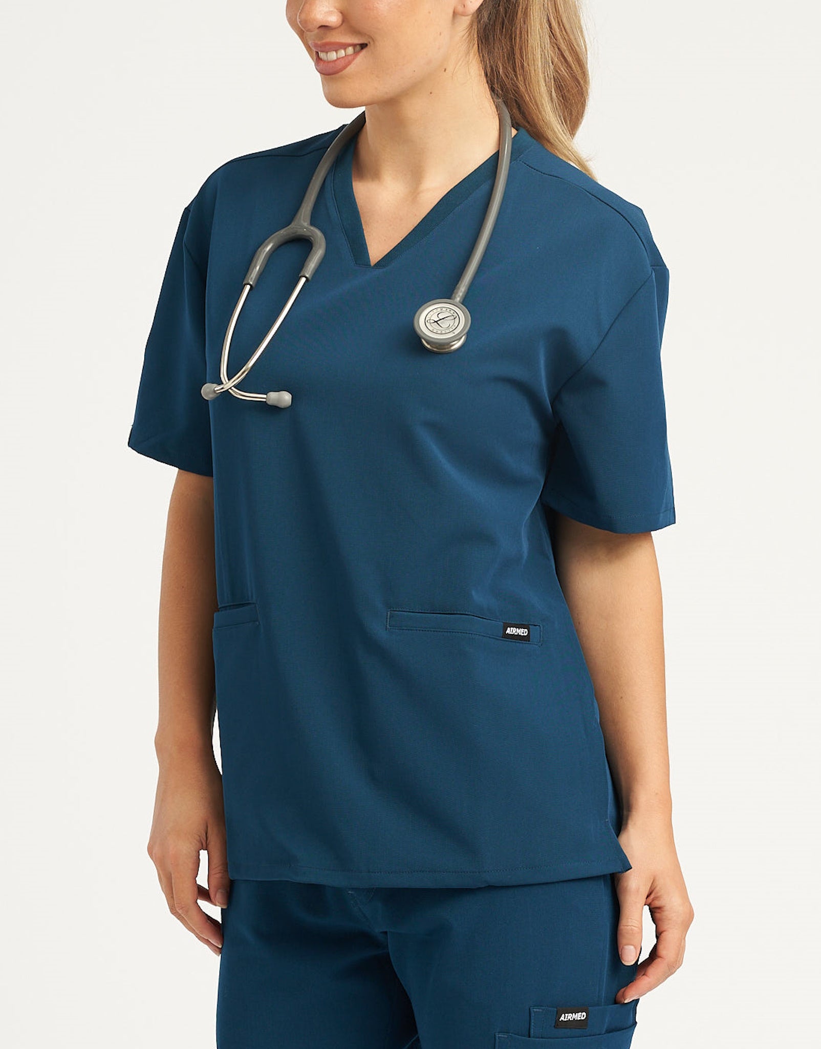 Essential V Neck Scrub Top - Gibraltar Blue