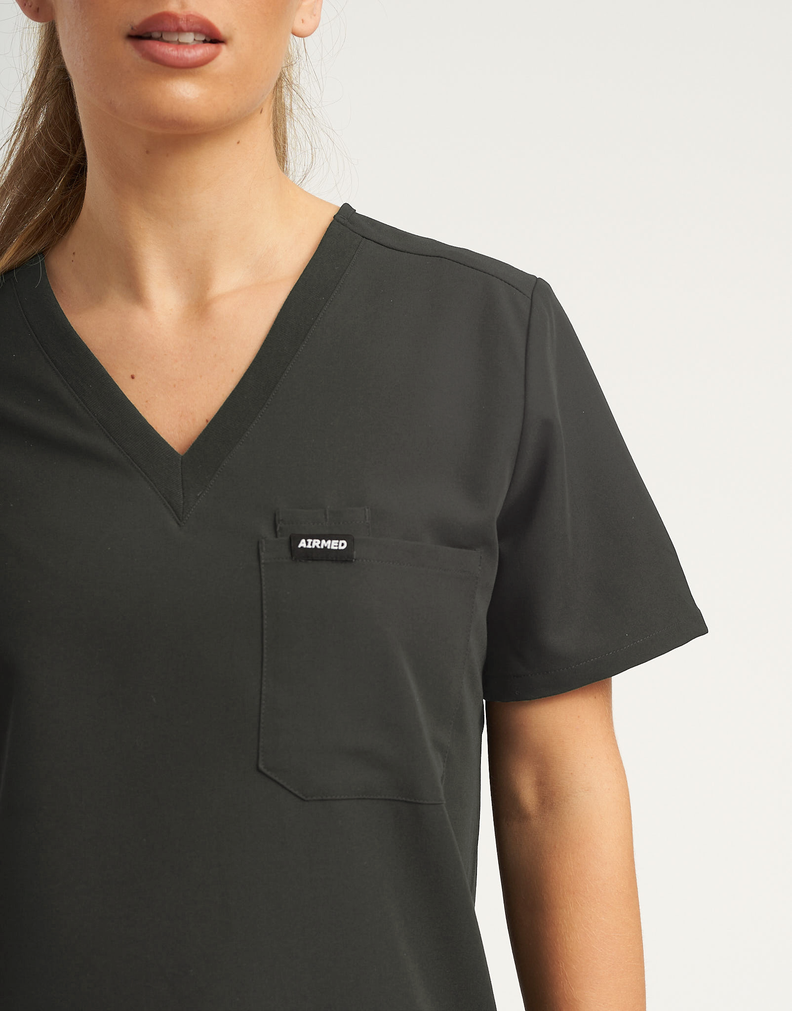 Essential One Pocket V Neck Scrub Top - Asphalt