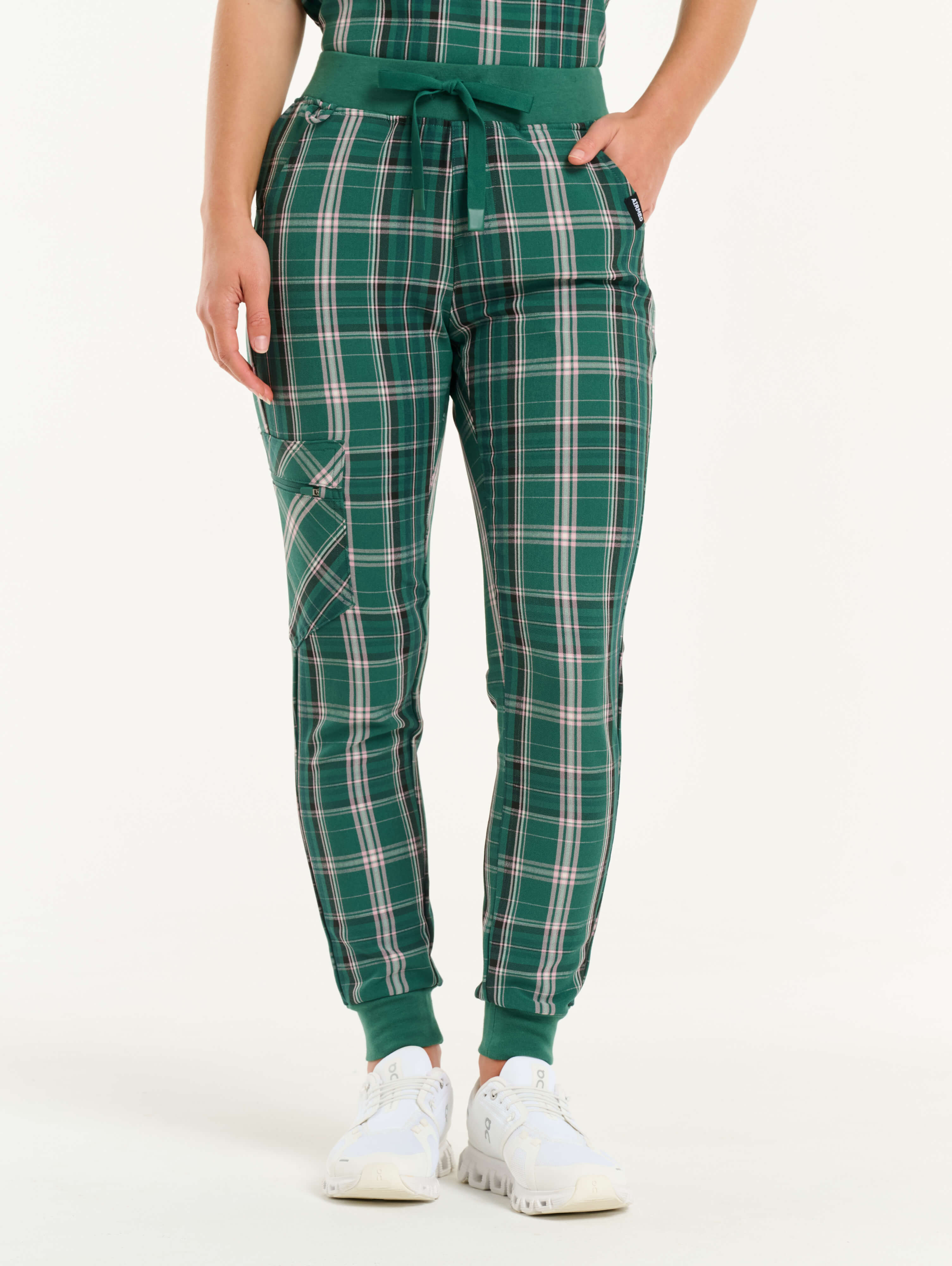 Essential Jogger Scrub Pants - Pink & Green Tartan