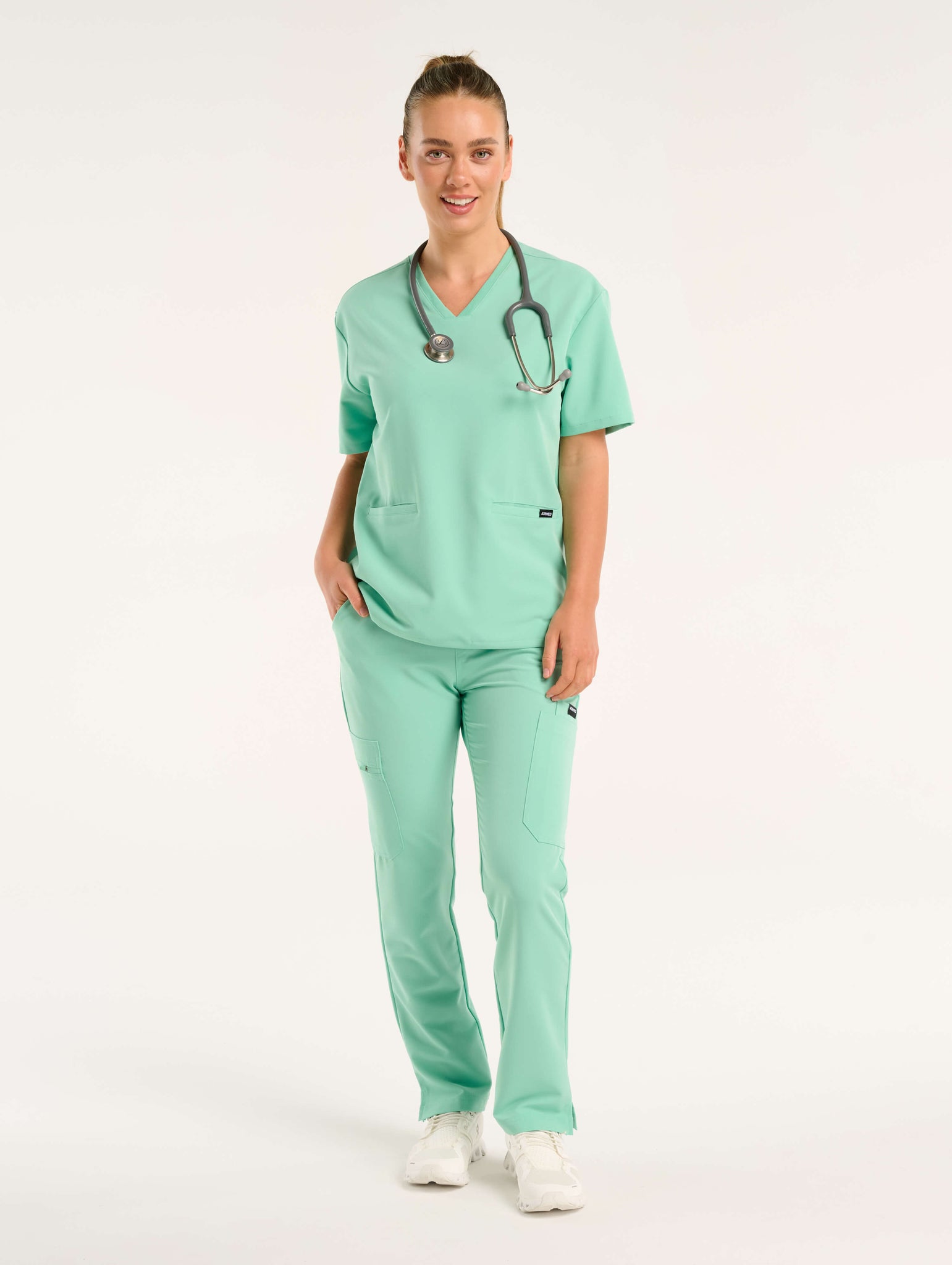Essential V Neck Scrub Top - Ocean Mint