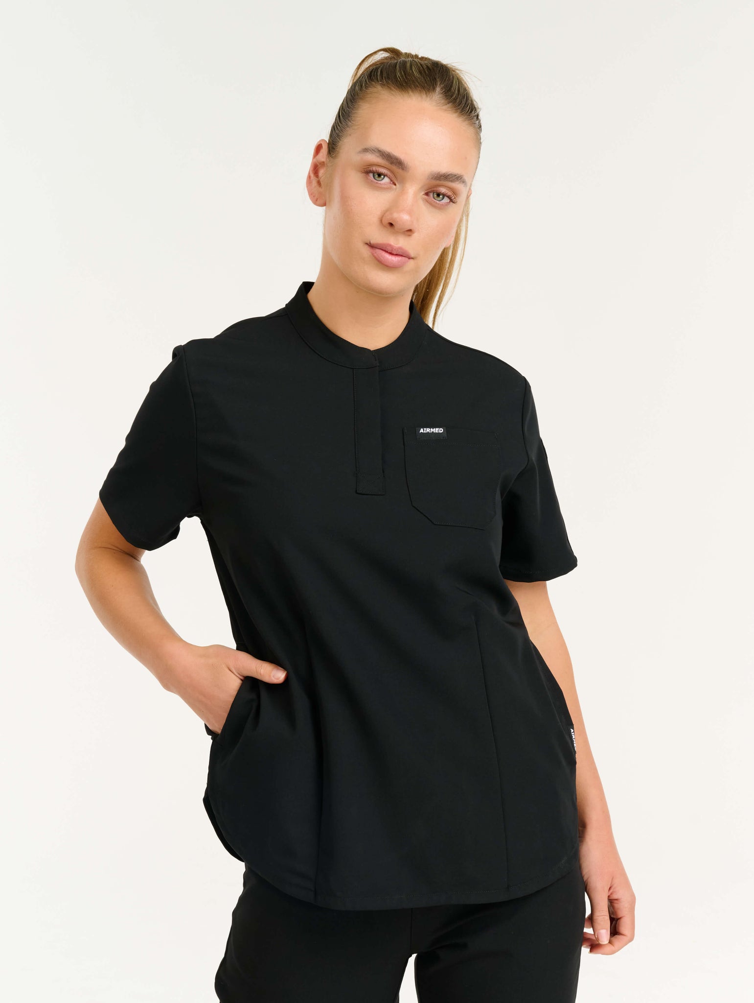 Aspire Mock Neck Scrub Top - Black