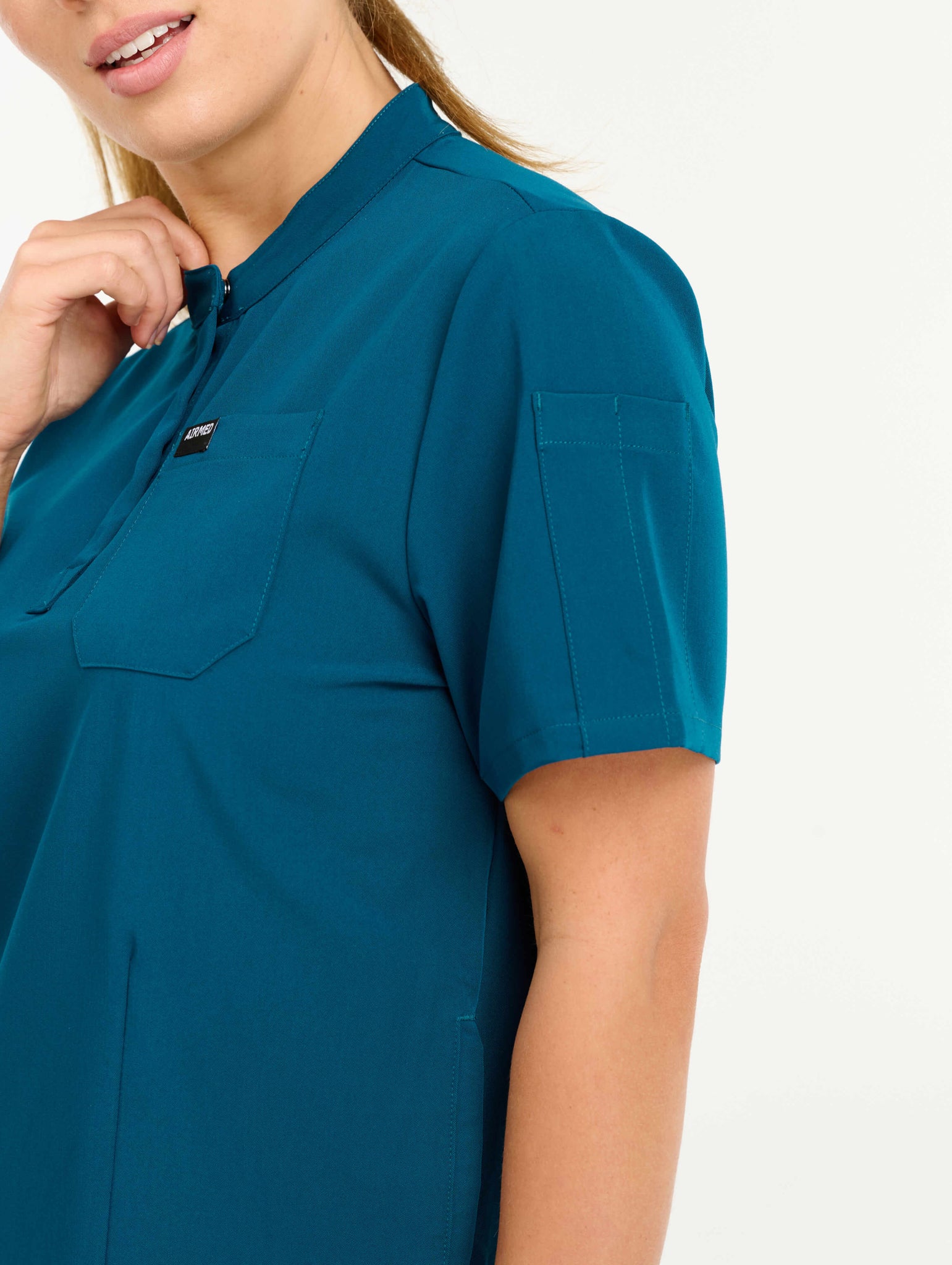 Aspire Mock Neck Scrub Top - Gibraltar Blue