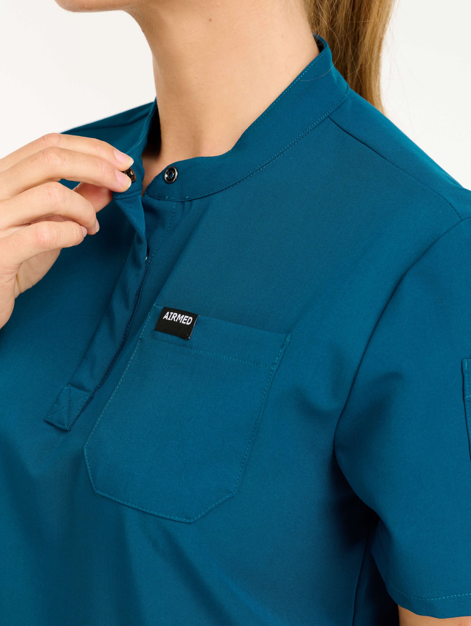 Aspire Mock Neck Scrub Top - Gibraltar Blue