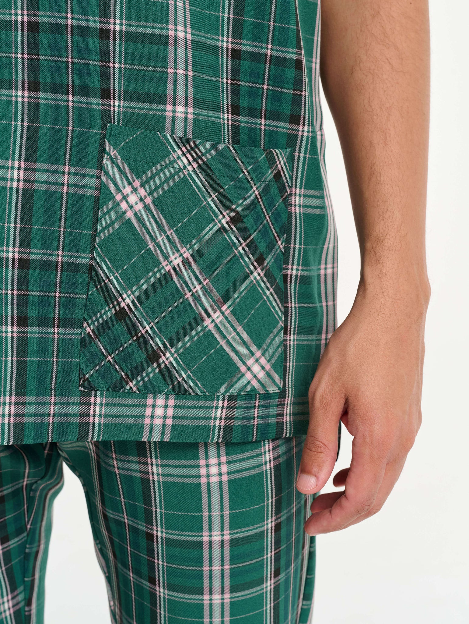 Essential Crewneck Scrub Top - Pink & Green Tartan