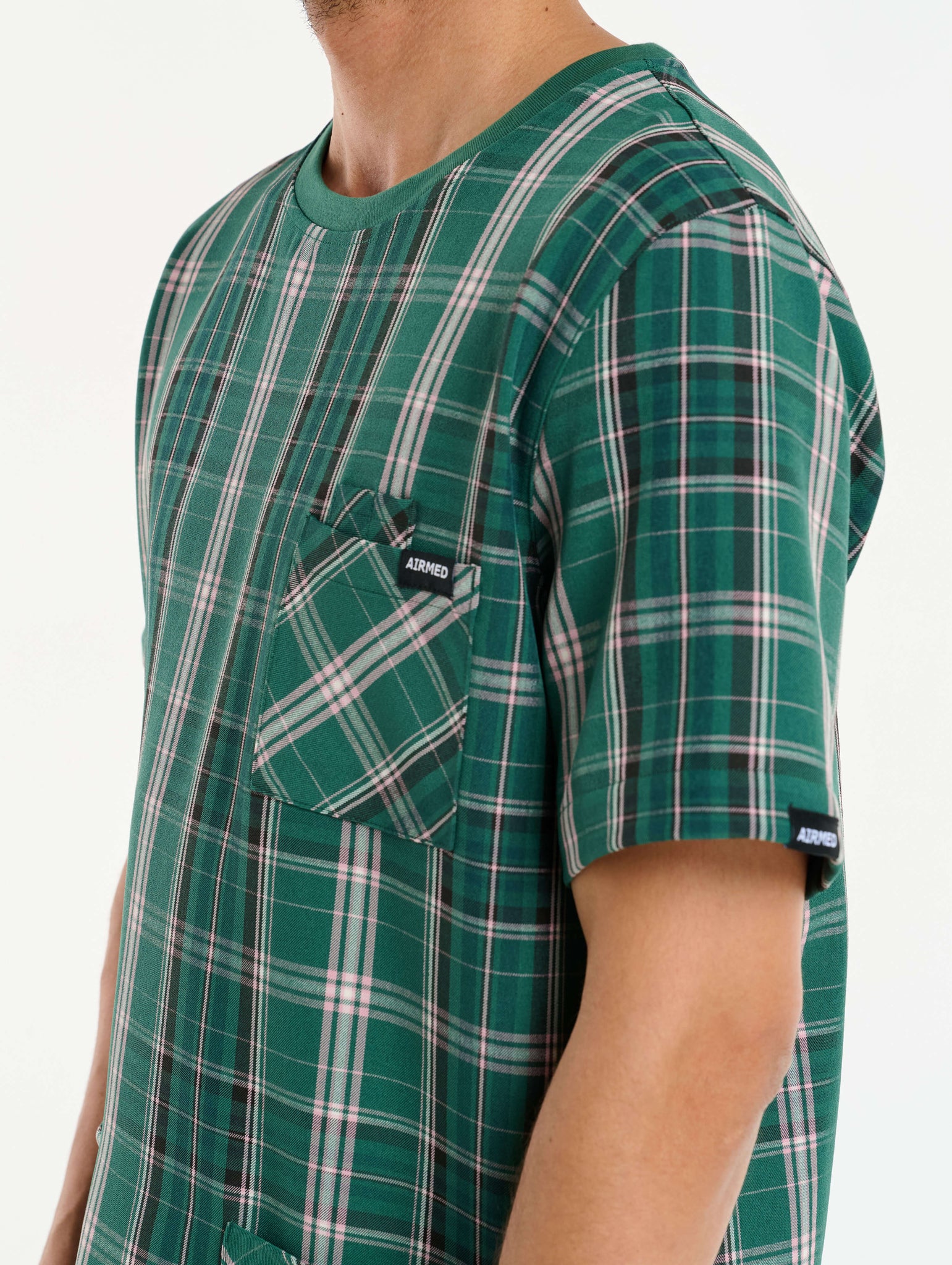 Essential Crewneck Scrub Top - Pink & Green Tartan