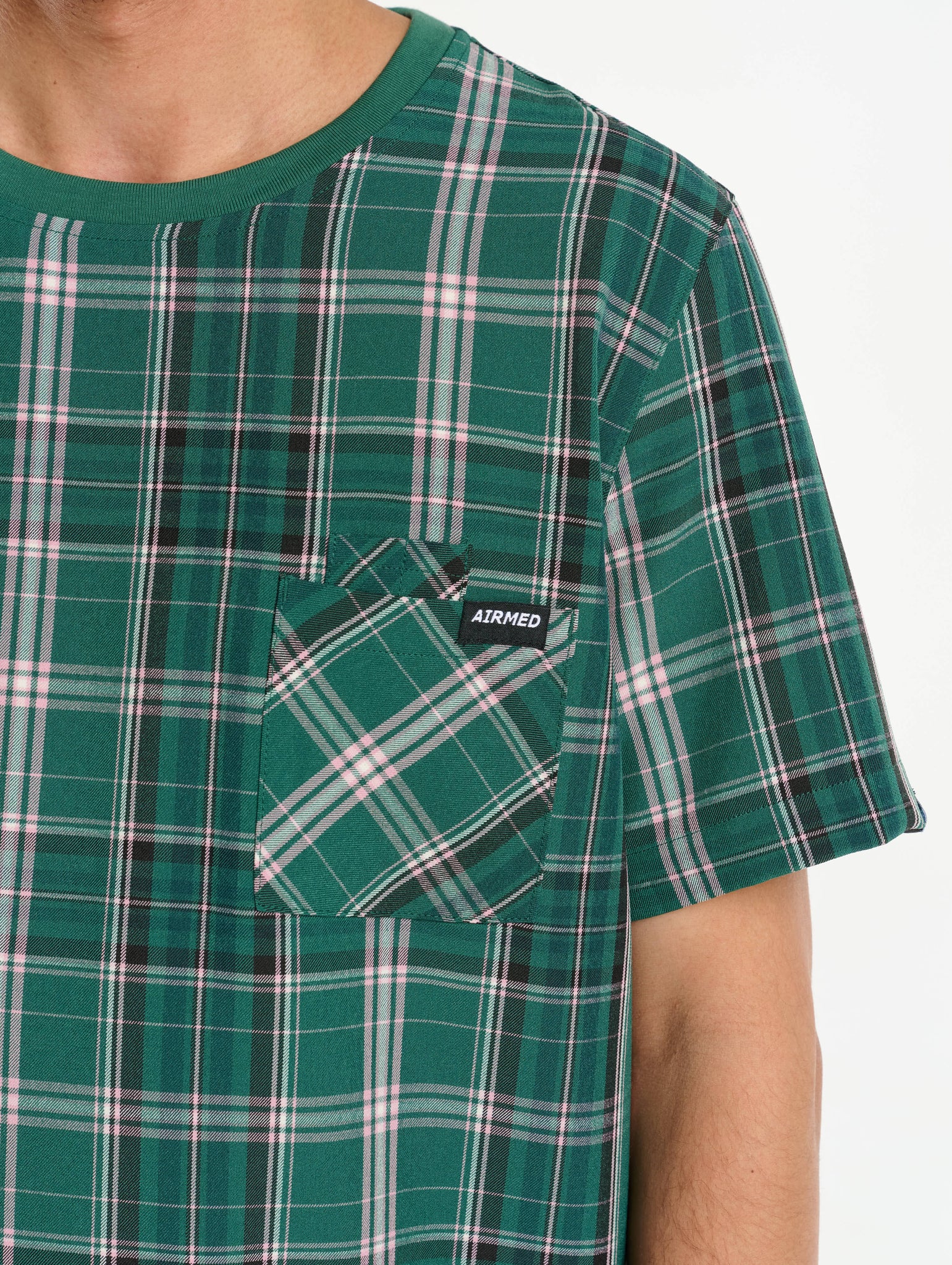 Essential Crewneck Scrub Top - Pink & Green Tartan