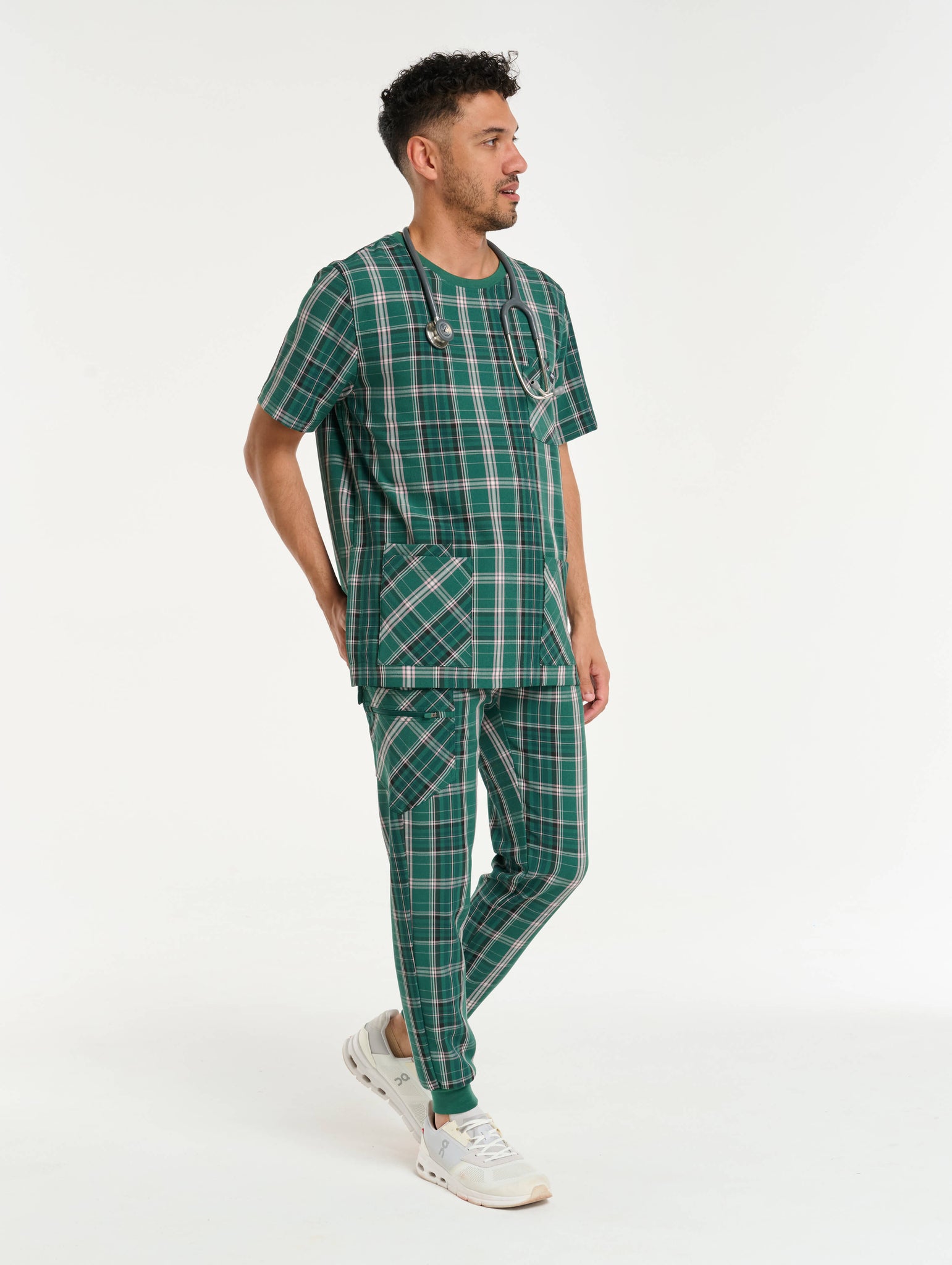 Essential Jogger Scrub Pants - Pink & Green Tartan