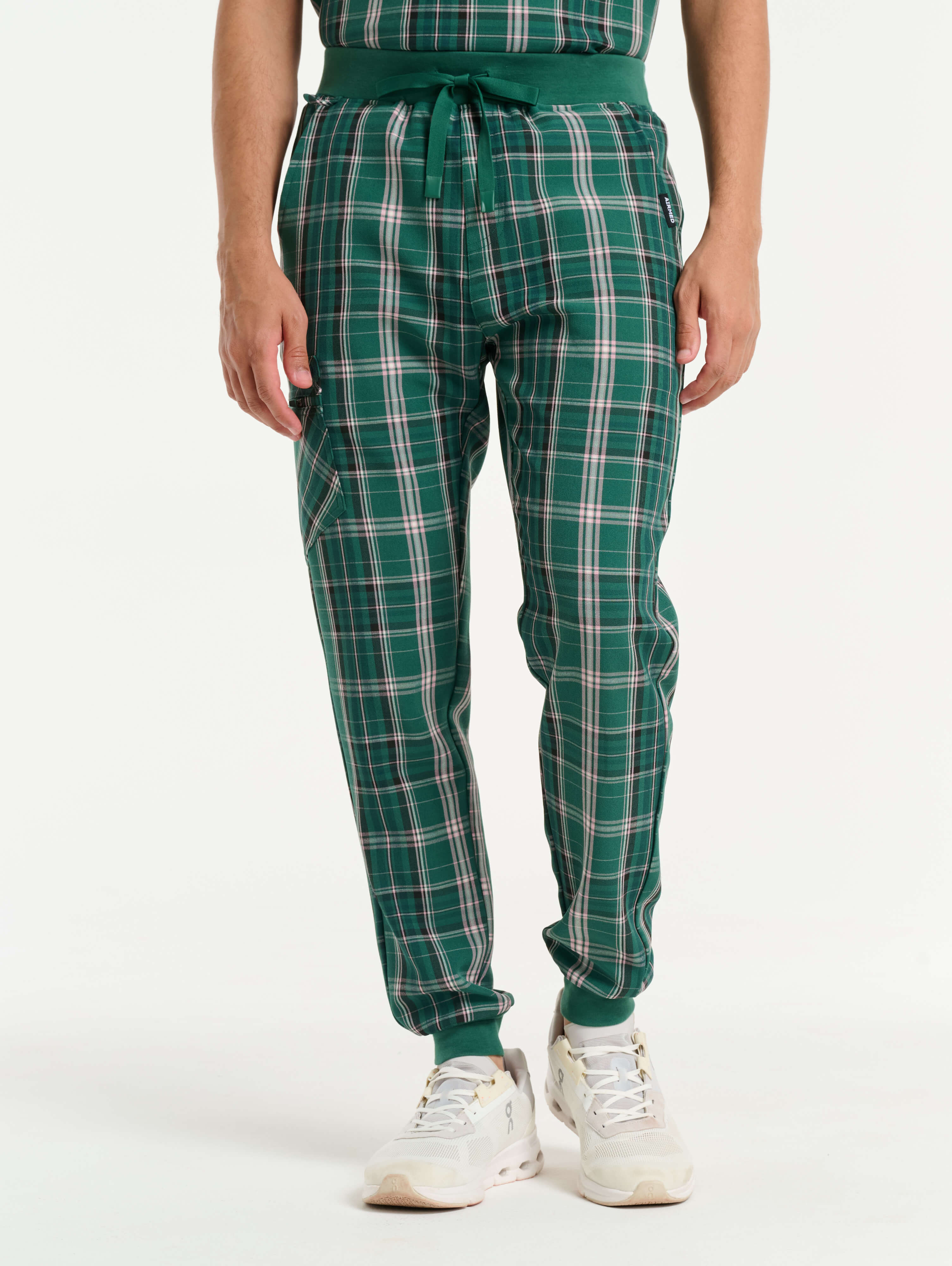 Essential Jogger Scrub Pants - Pink & Green Tartan