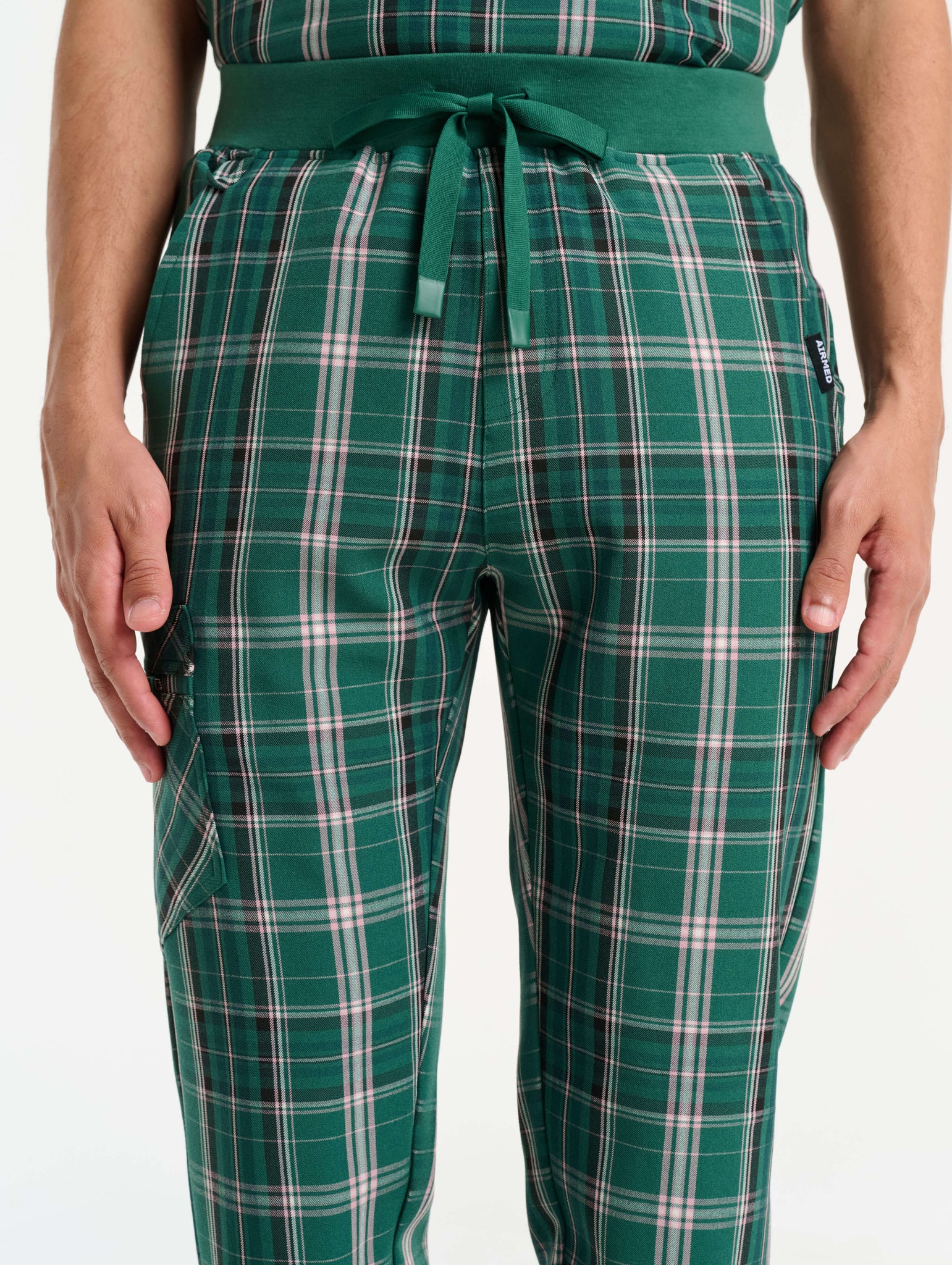 Essential Jogger Scrub Pants - Pink & Green Tartan