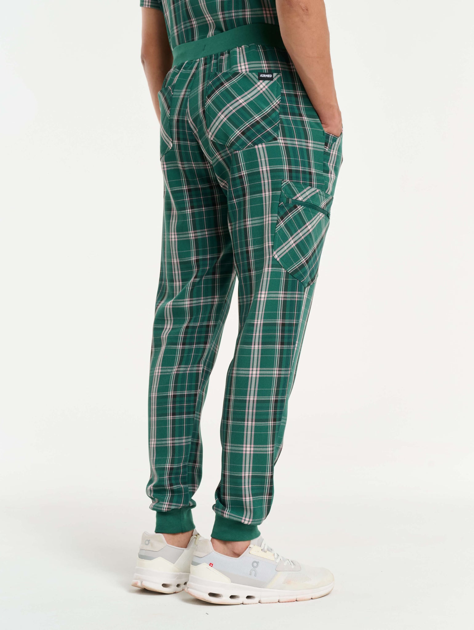 Essential Jogger Scrub Pants - Pink & Green Tartan