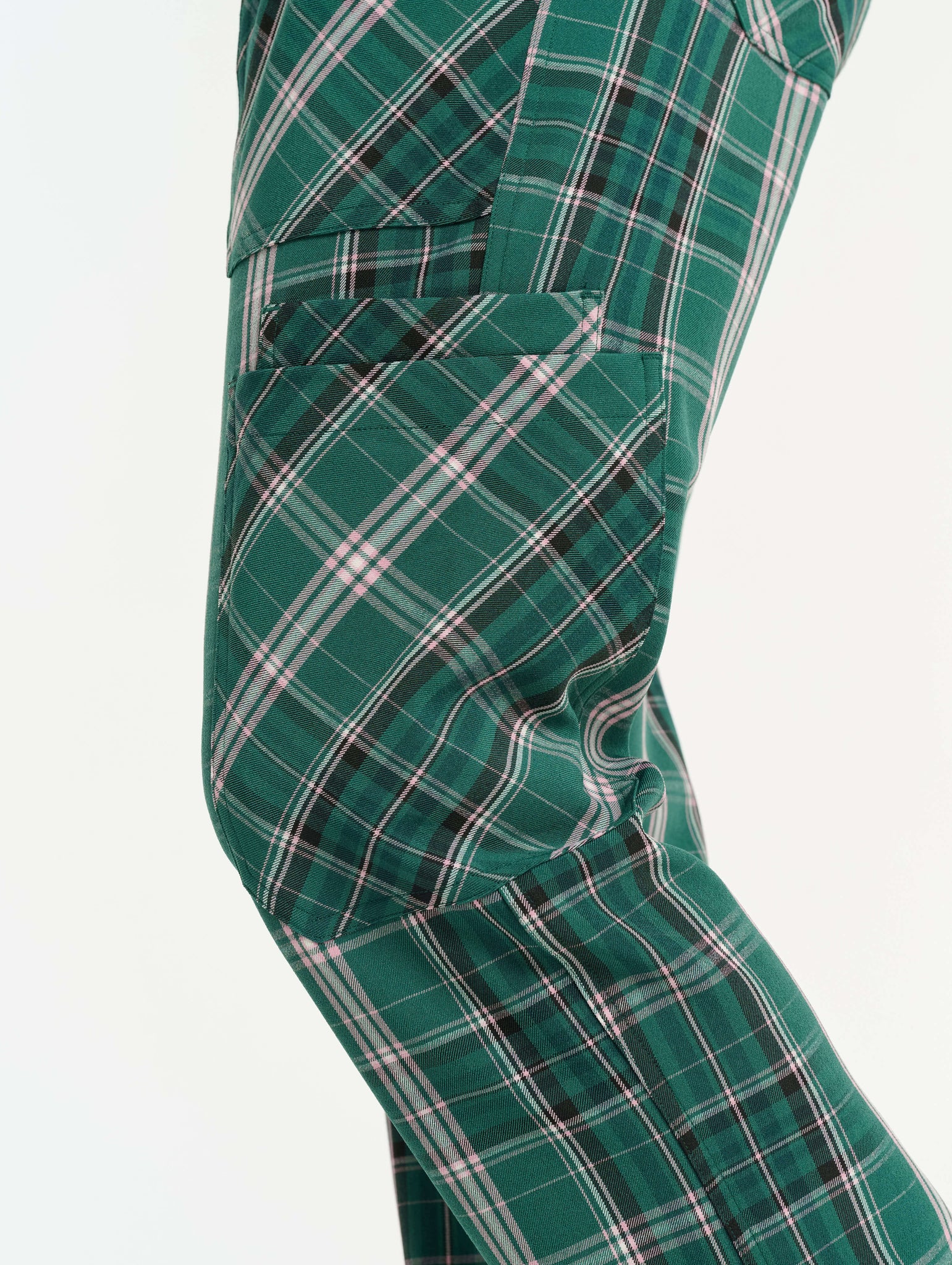 Essential Multi-Pocket Scrub Pants - Pink & Green Tartan