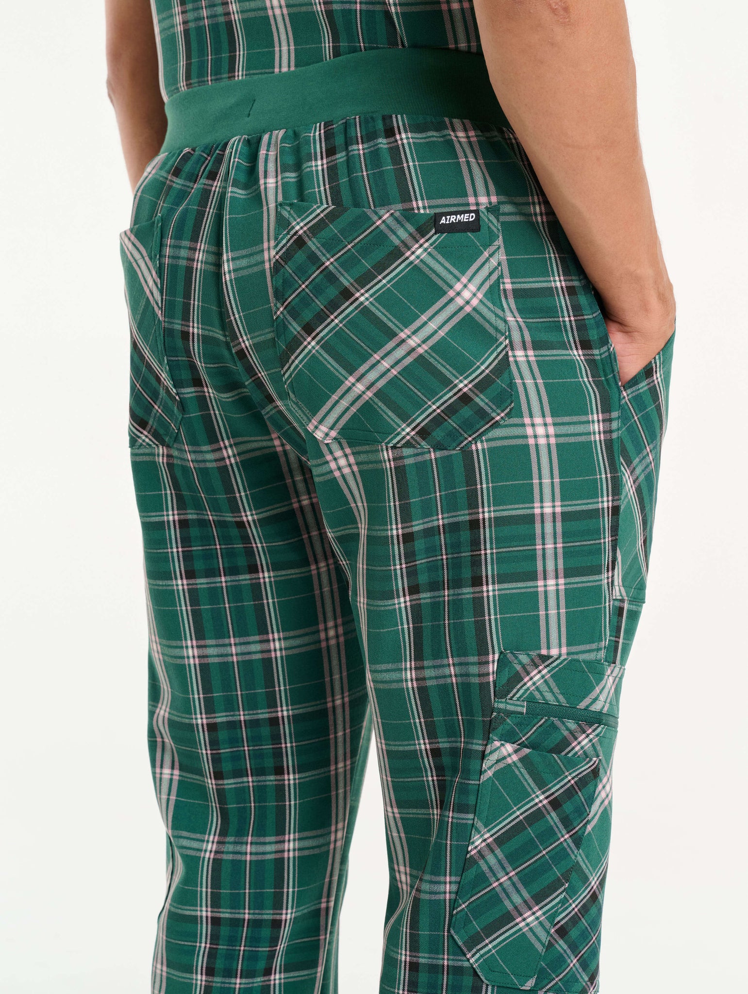 Essential Multi-Pocket Scrub Pants - Pink & Green Tartan