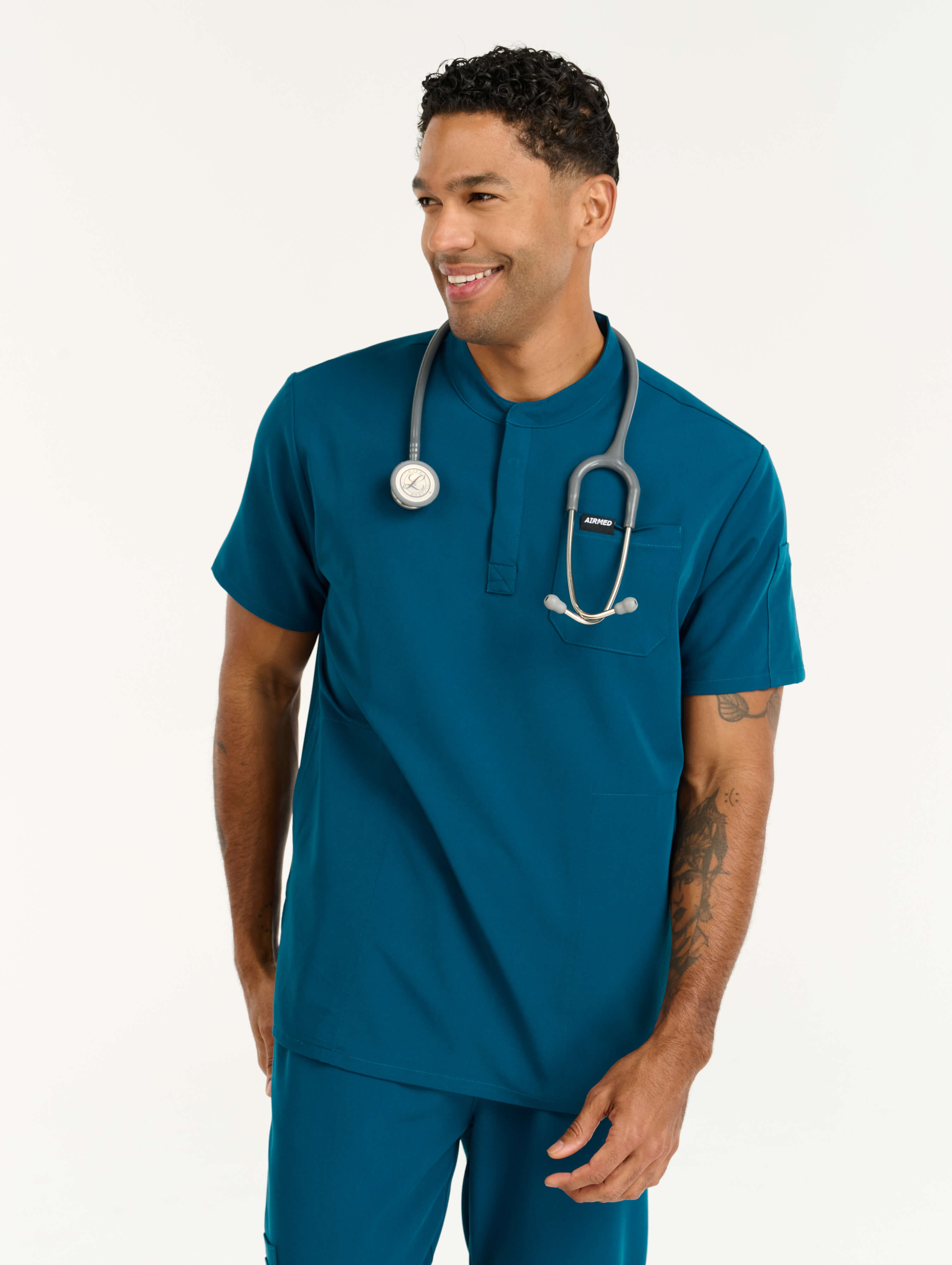 Aspire Mock Neck Scrub Top - Gibraltar Blue