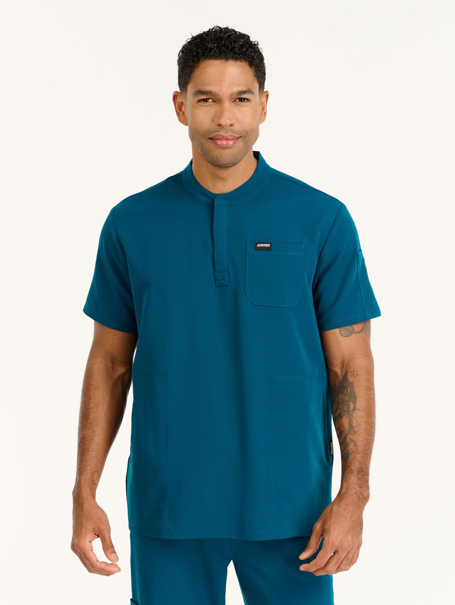 Aspire Mock Neck Scrub Top - Gibraltar Blue