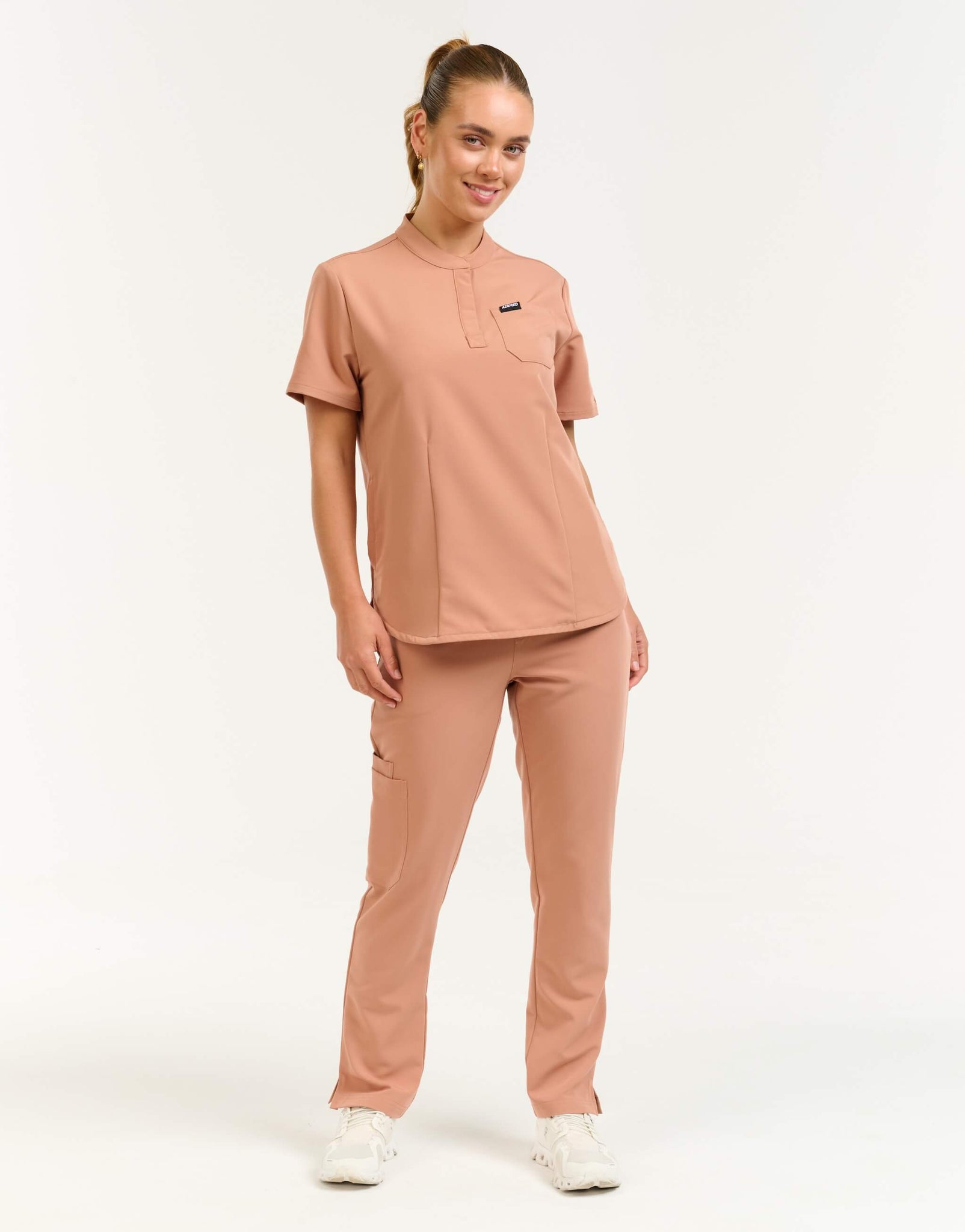Aspire Mock Neck Scrub Top - Canyon Clay