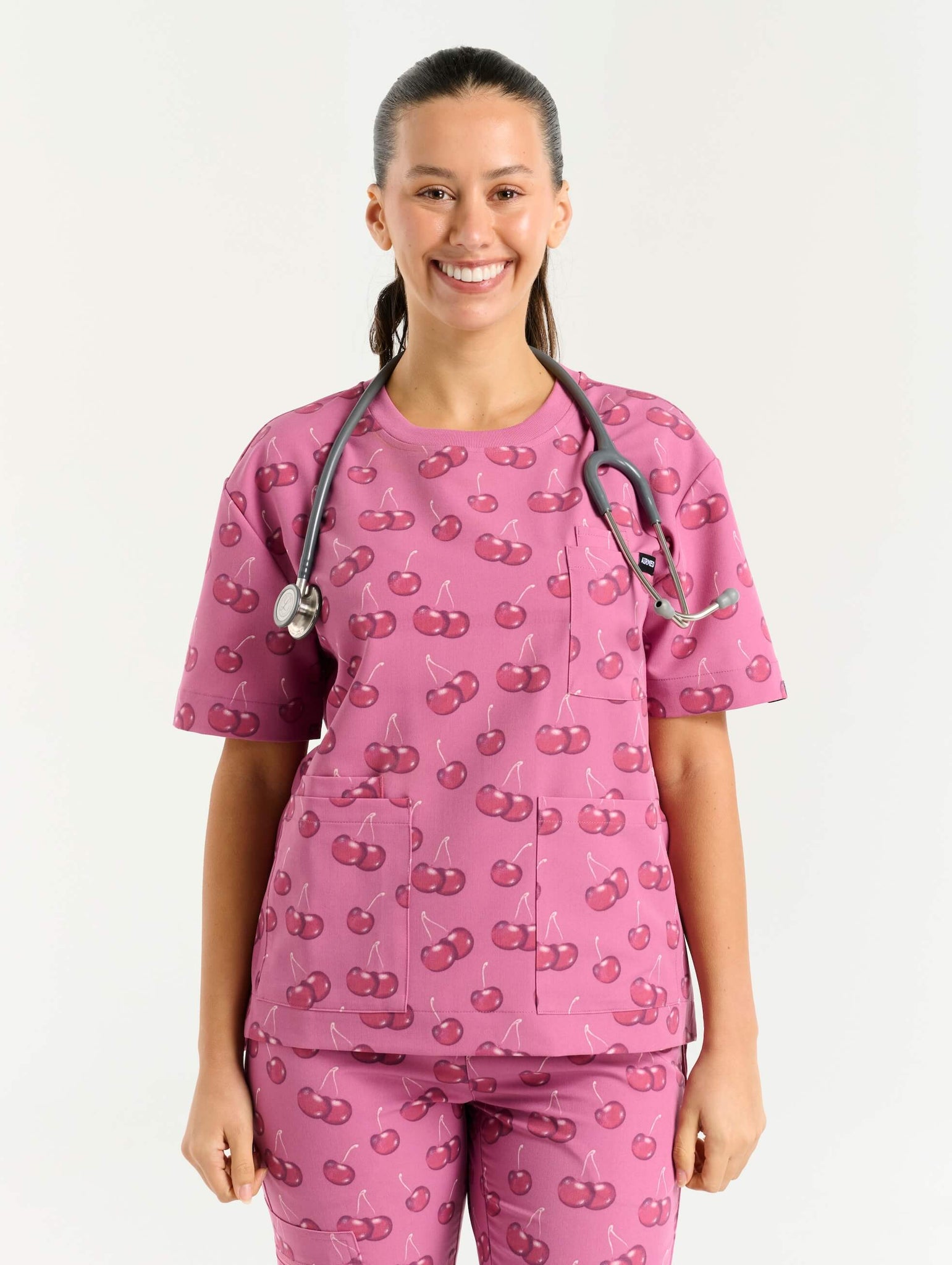 Essential Crewneck Scrub Top - Cherry Print