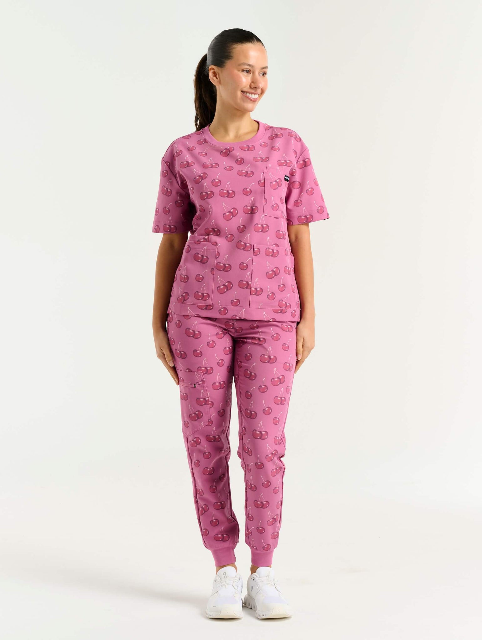 Essential Crewneck Scrub Top - Cherry Print