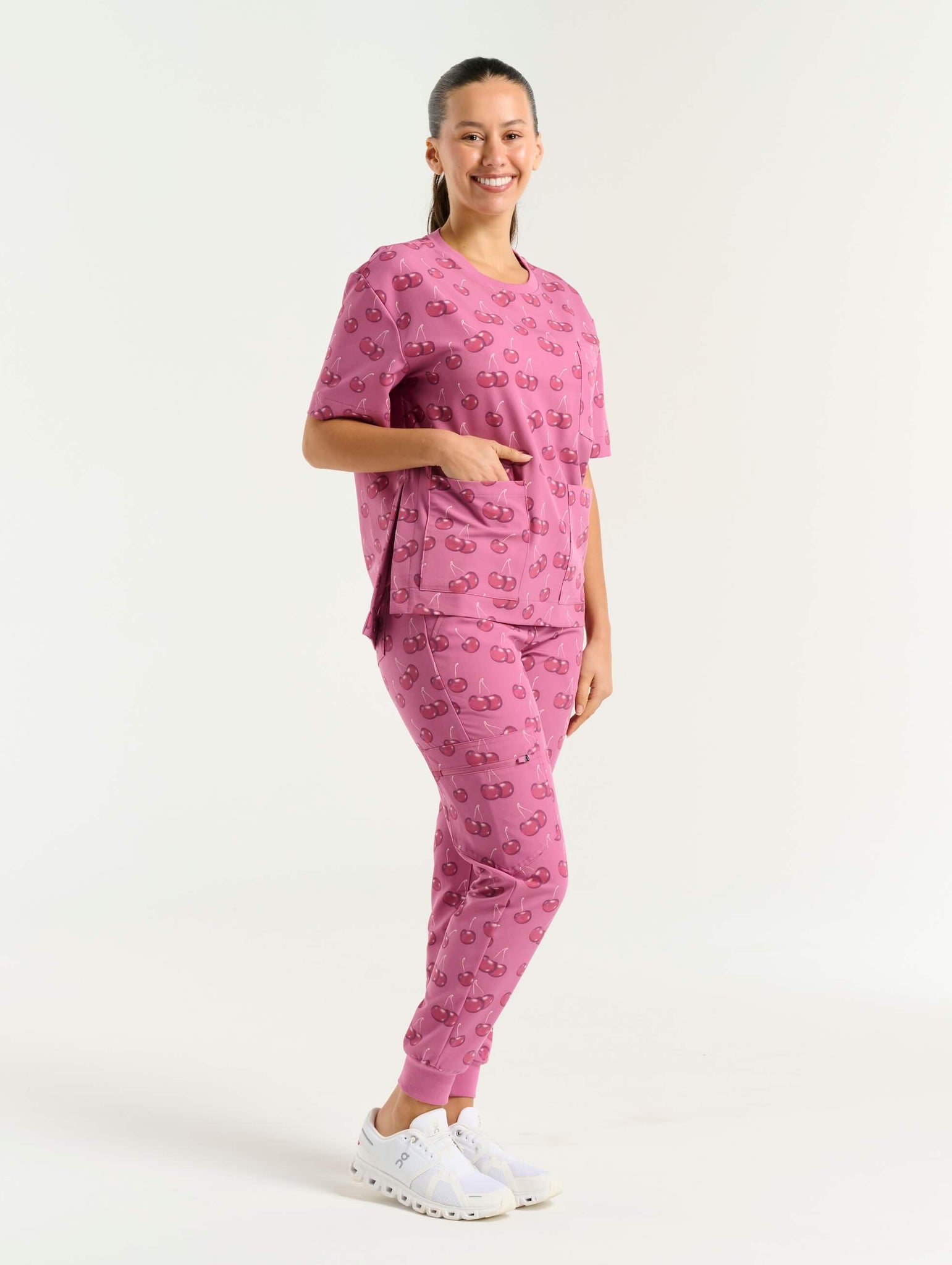 Essential Crewneck Scrub Top - Cherry Print