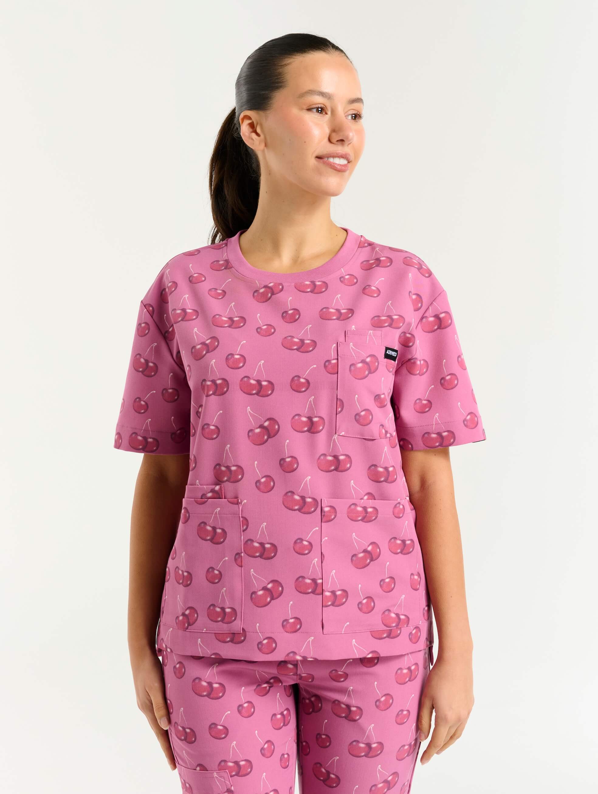 Essential Crewneck Scrub Top - Cherry Print