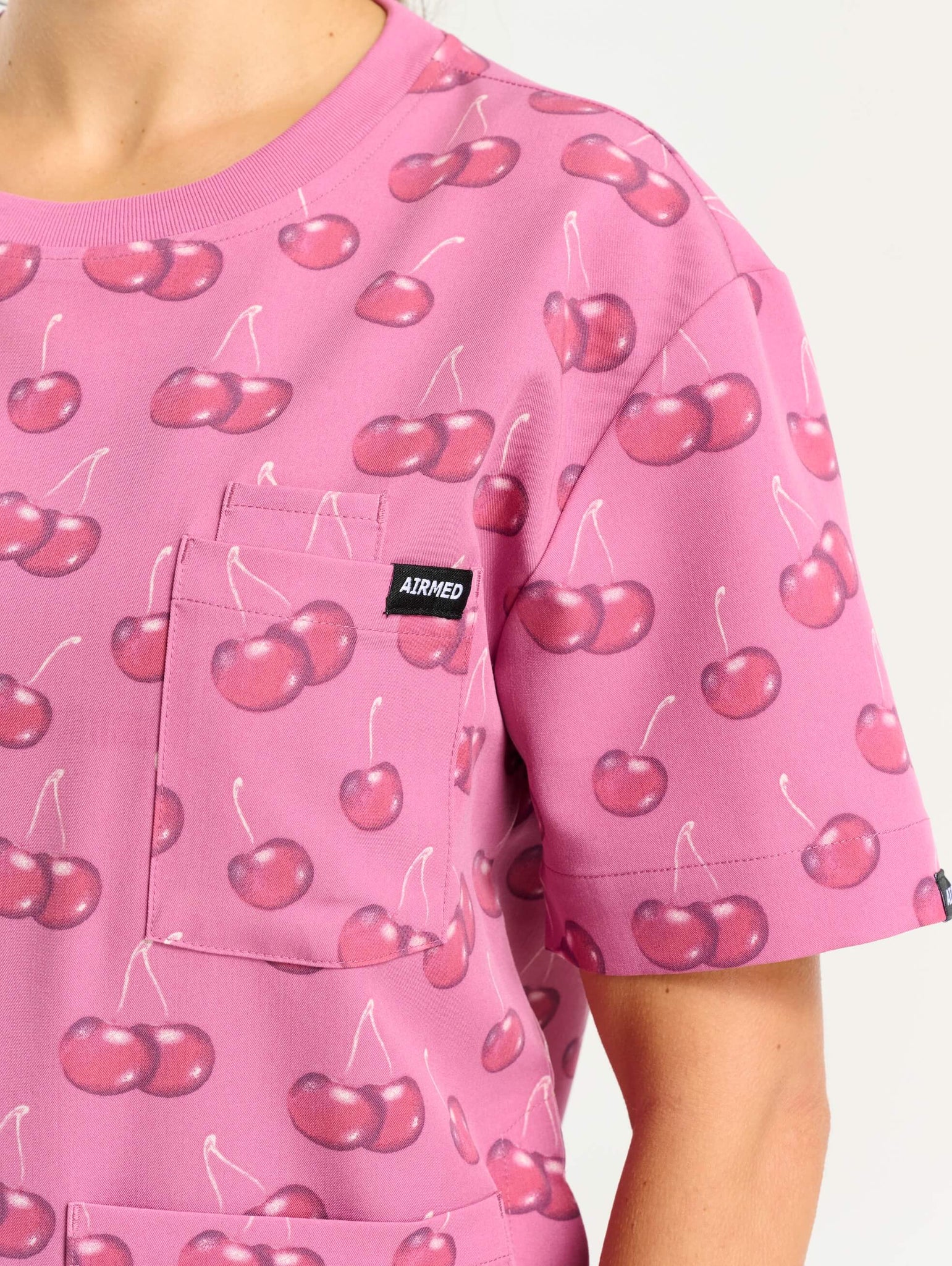 Essential Crewneck Scrub Top - Cherry Print