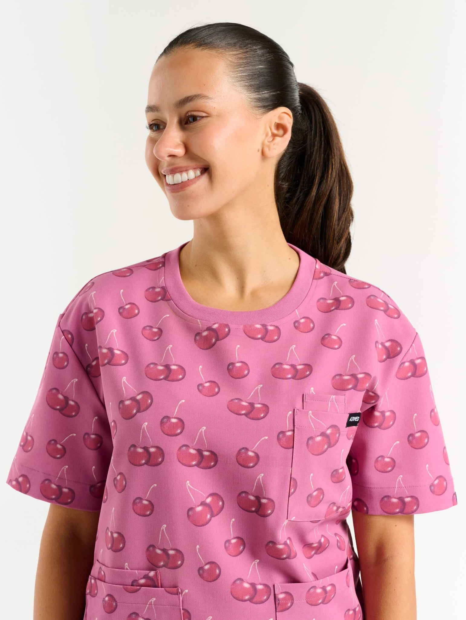 Essential Crewneck Scrub Top - Cherry Print