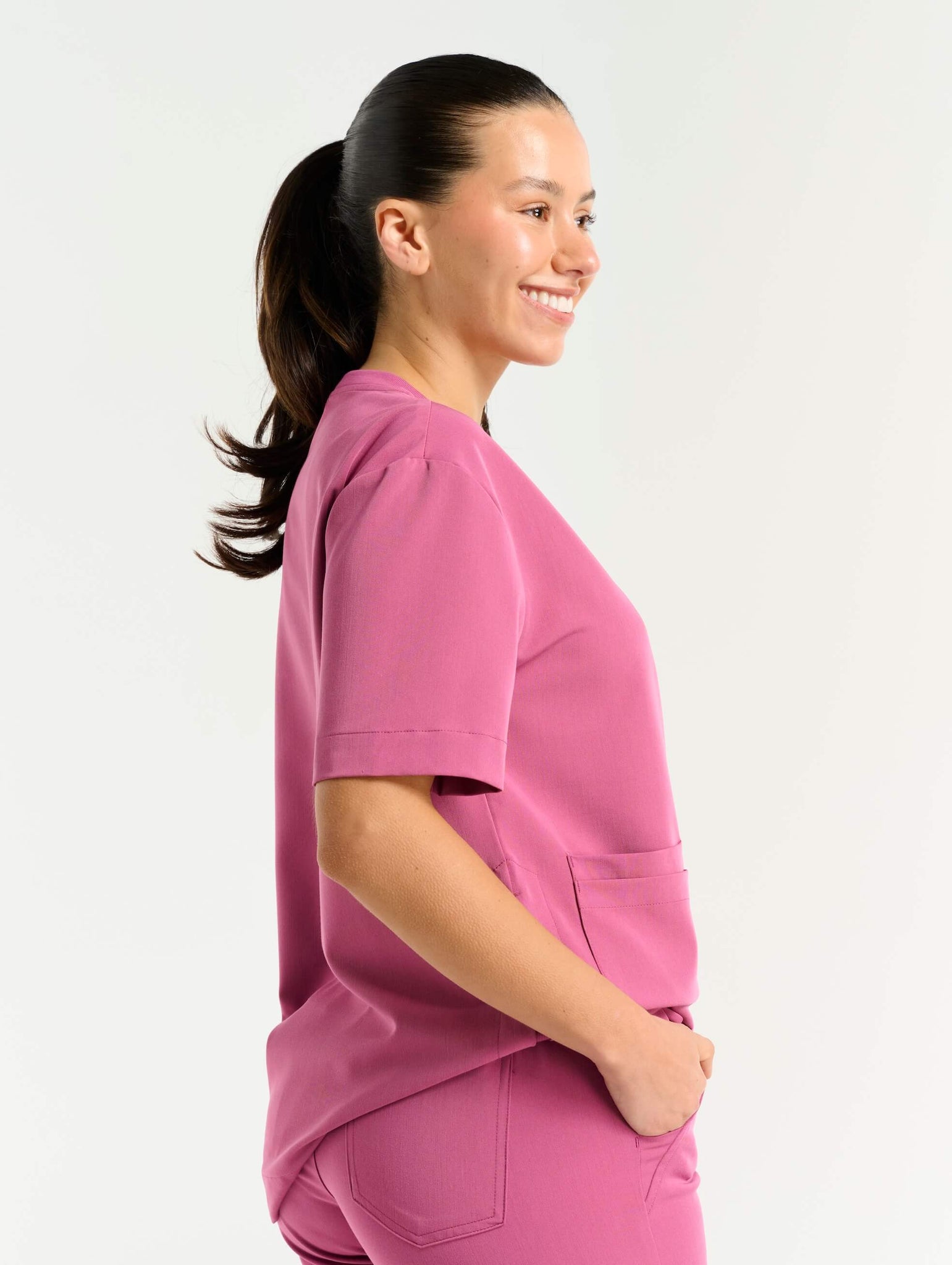 Essential Crewneck Scrub Top - Red Violet