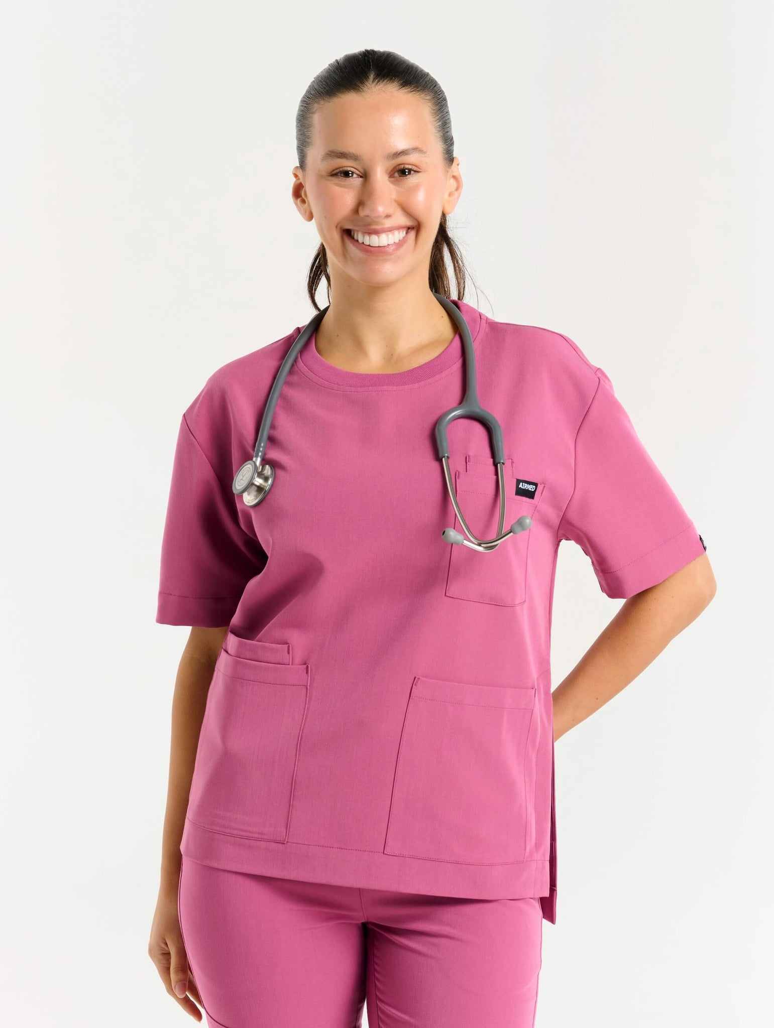 Essential Crewneck Scrub Top - Red Violet