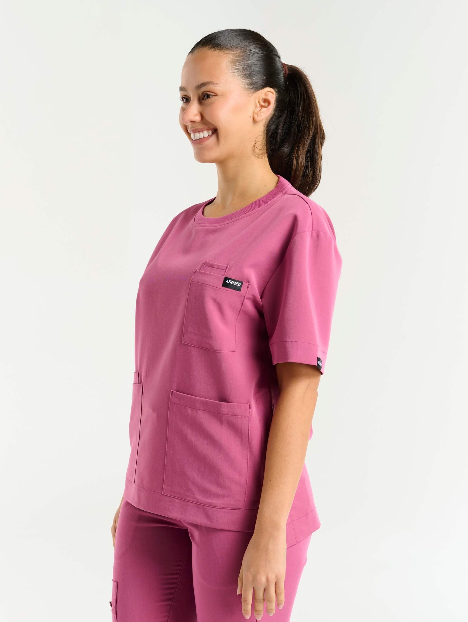 Essential Crewneck Scrub Top - Red Violet