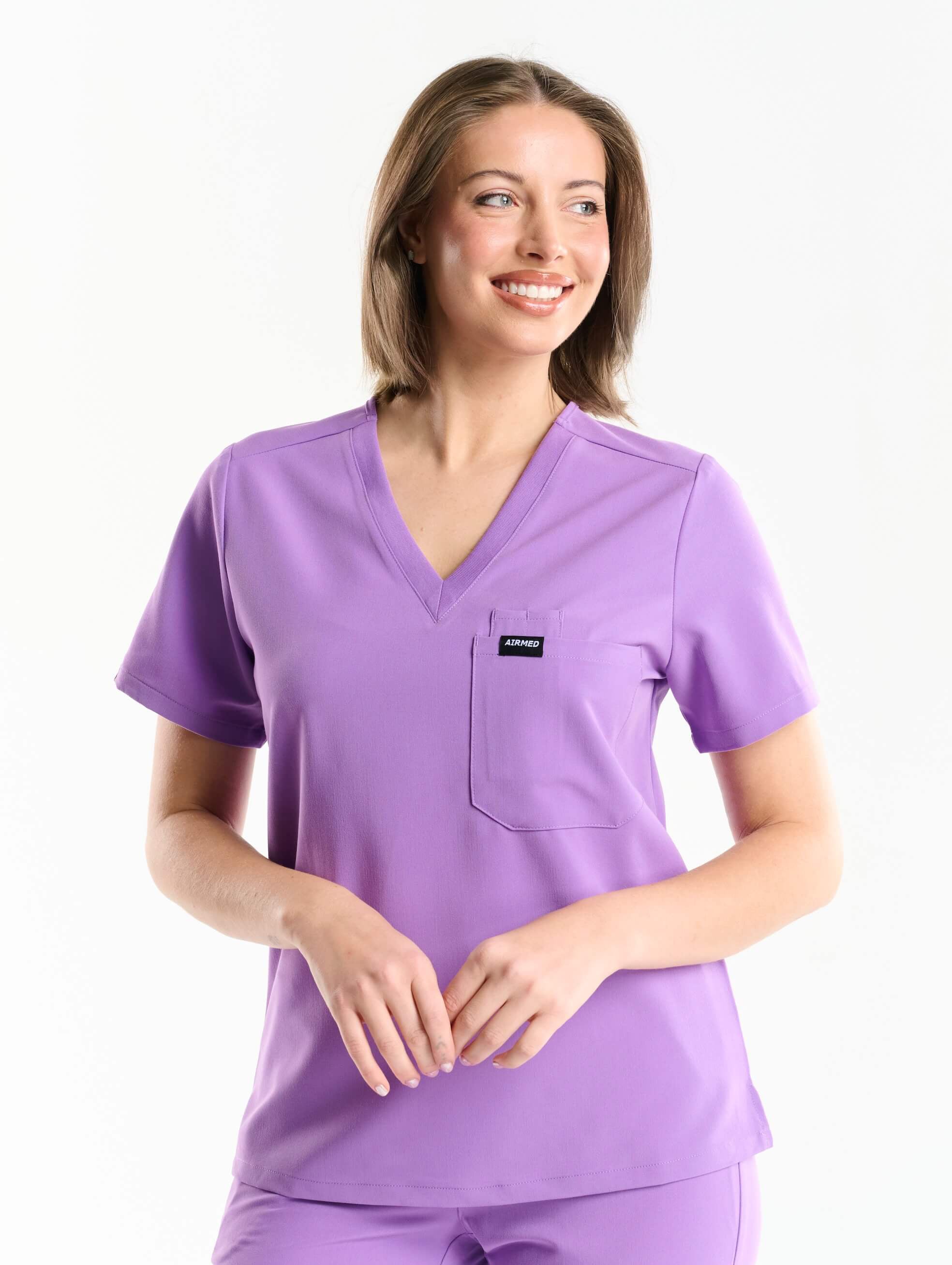 Essential One Pocket V Neck Scrub Top - Wisteria Purple