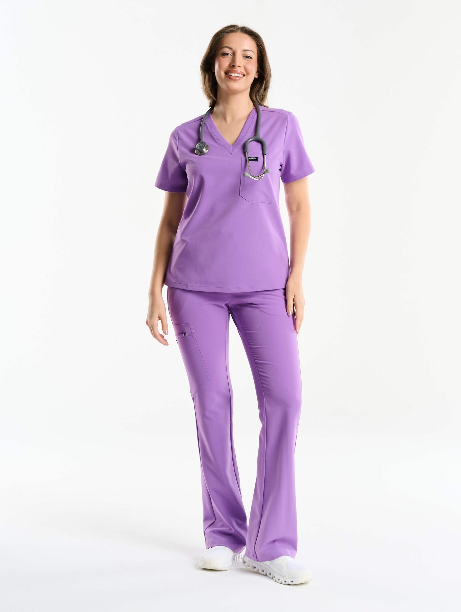 Essential One Pocket V Neck Scrub Top - Wisteria Purple