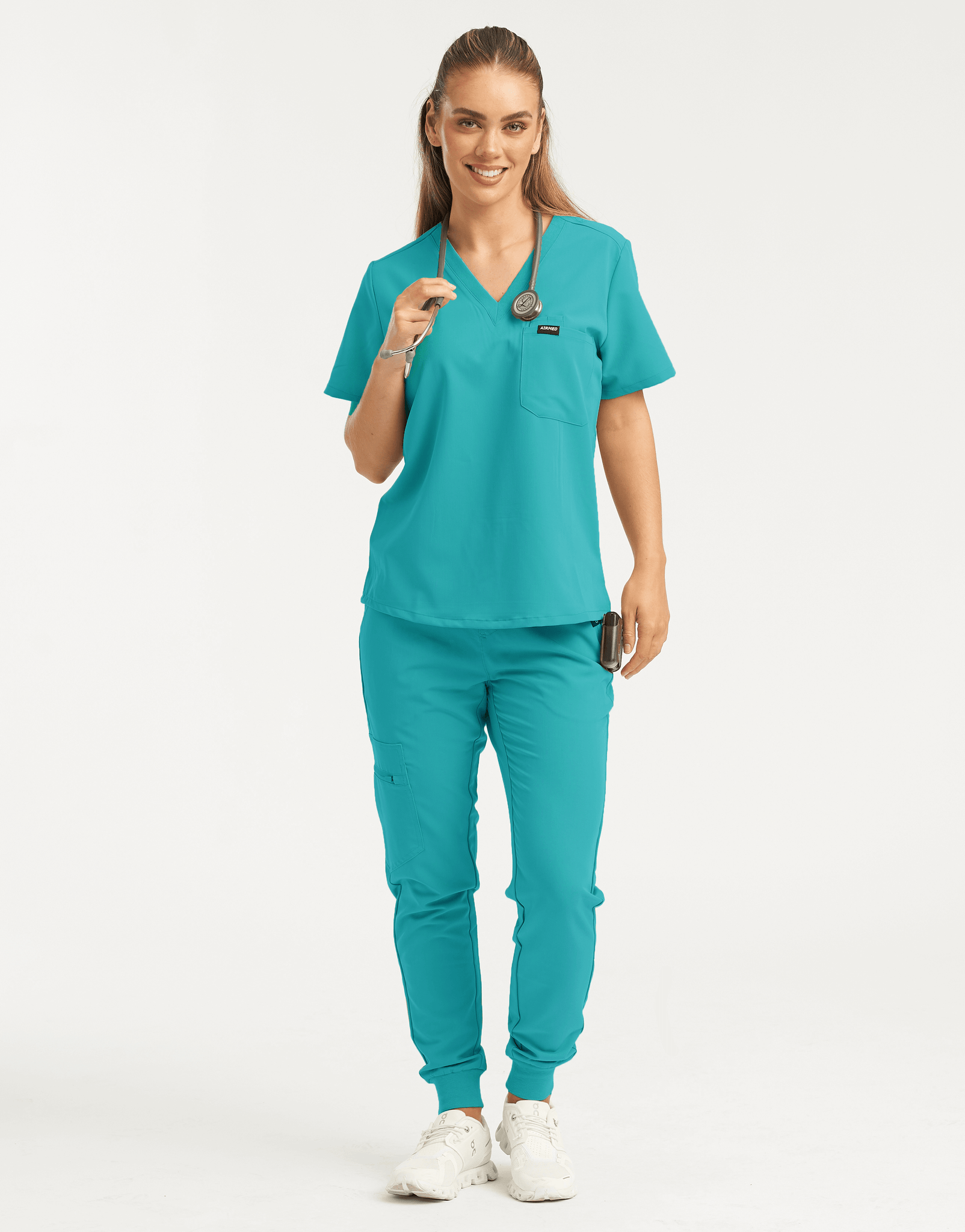 Essential One Pocket V Neck Scrub Top - Sydney Teal