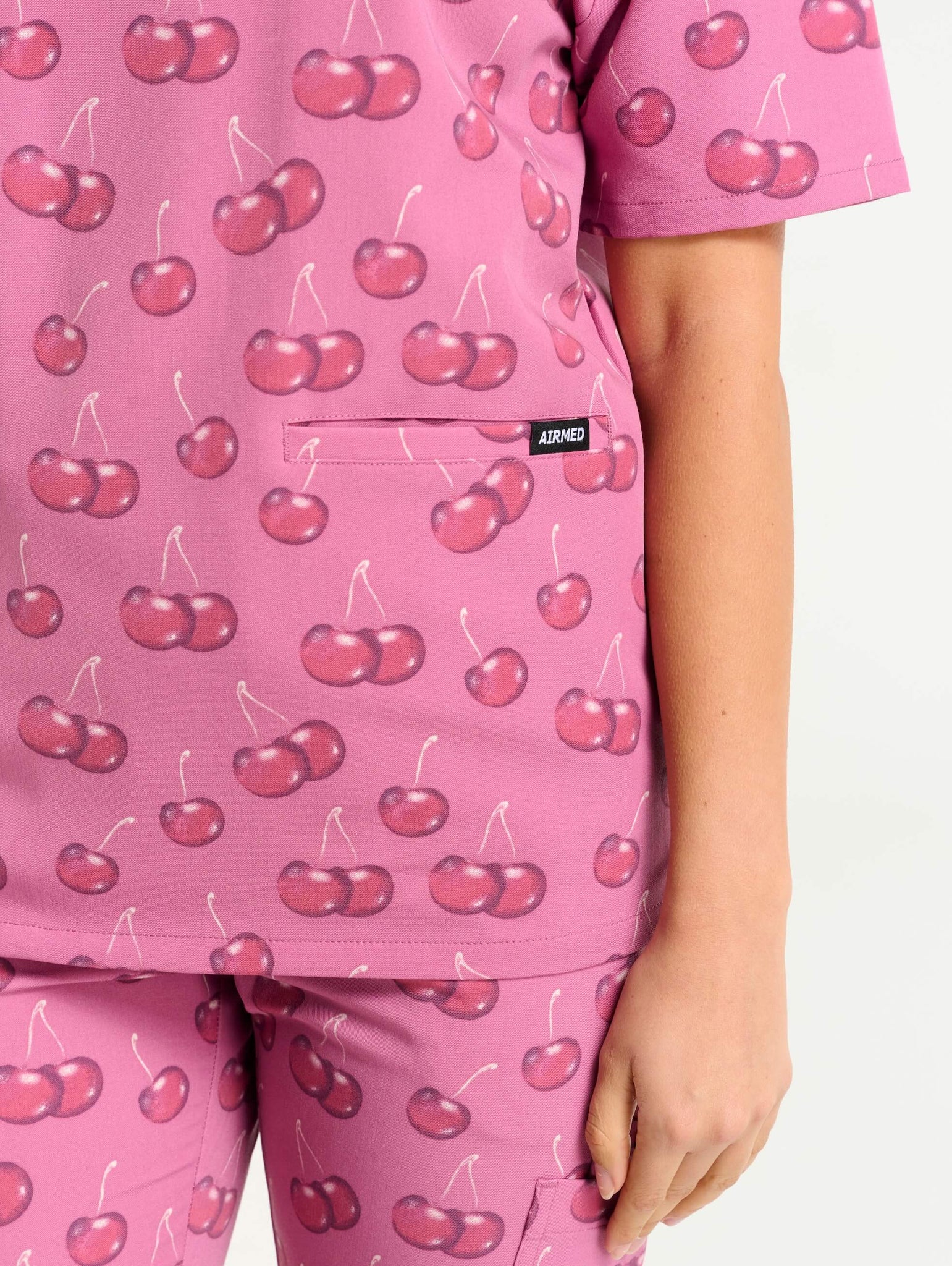 Essential V Neck Scrub Top - Cherry Print