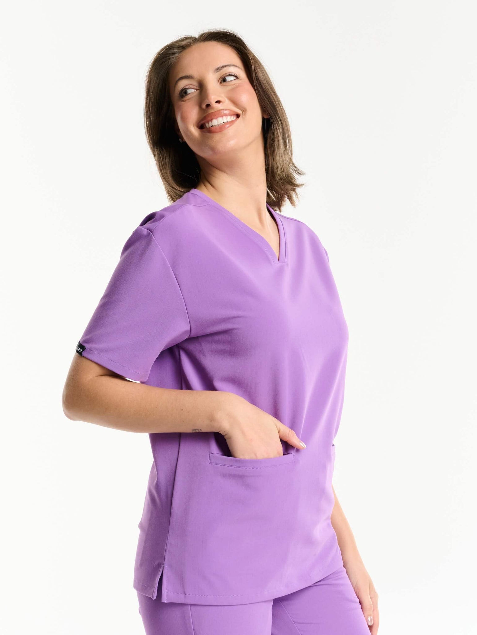 Essential V Neck Scrub Top - Wisteria Purple