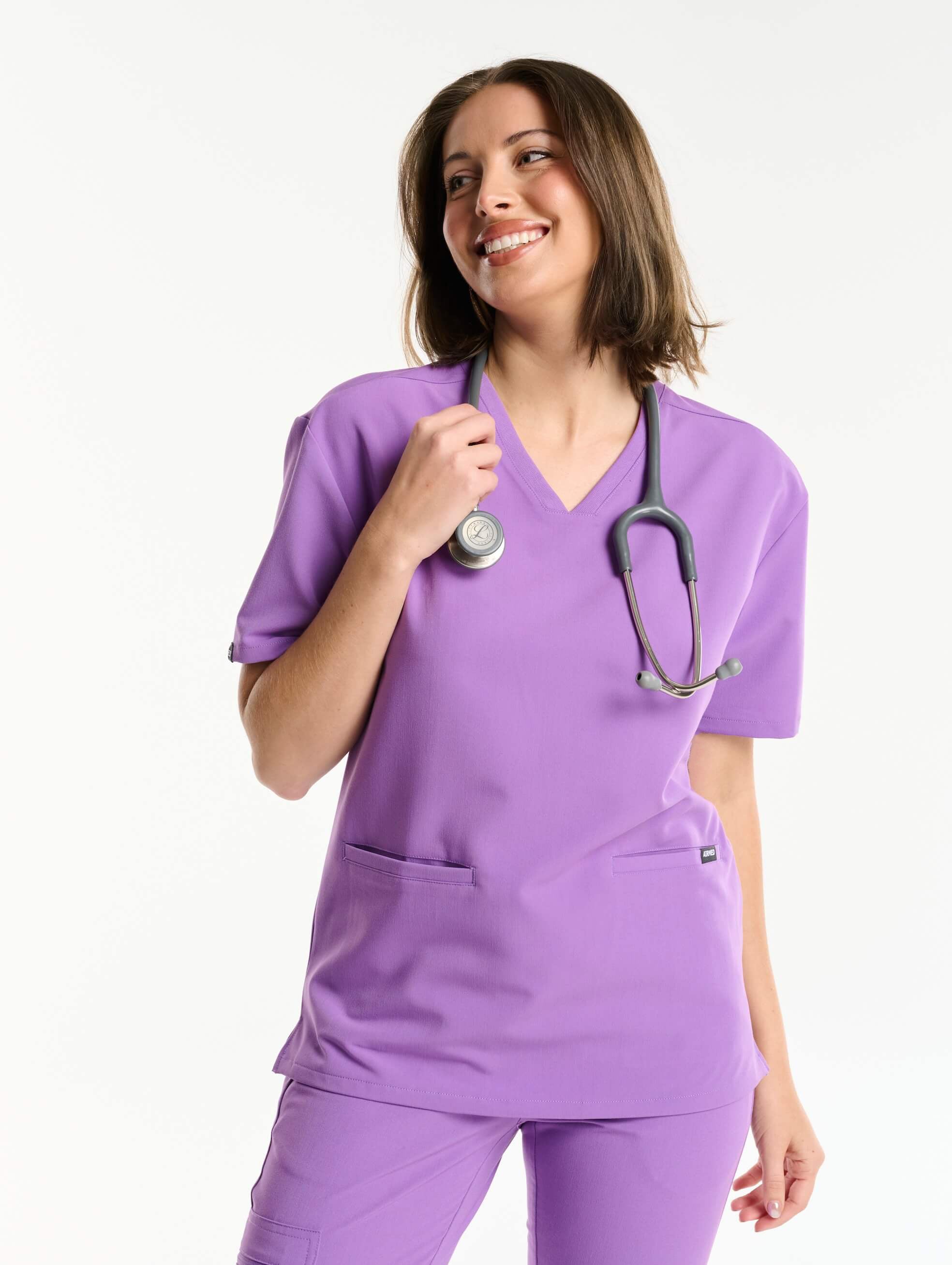 Essential V Neck Scrub Top - Wisteria Purple