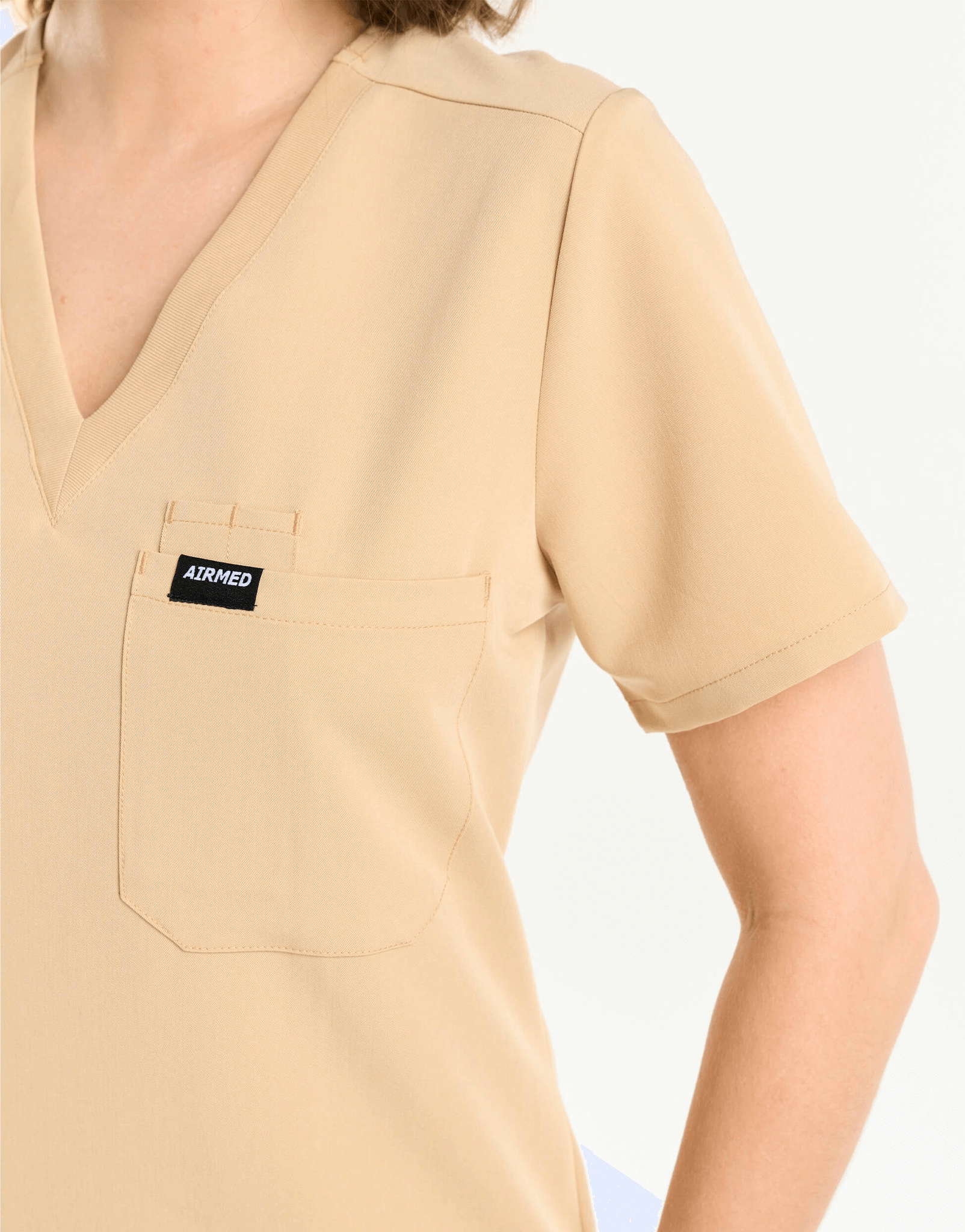 Essential One Pocket V Neck Scrub Top - Warm Sand