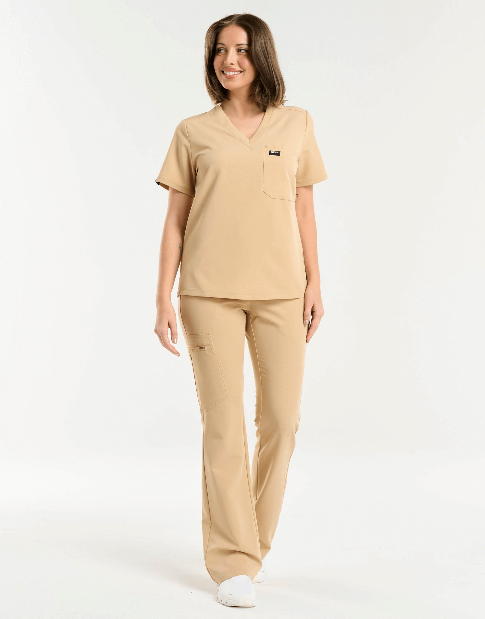 Essential One Pocket V Neck Scrub Top - Warm Sand
