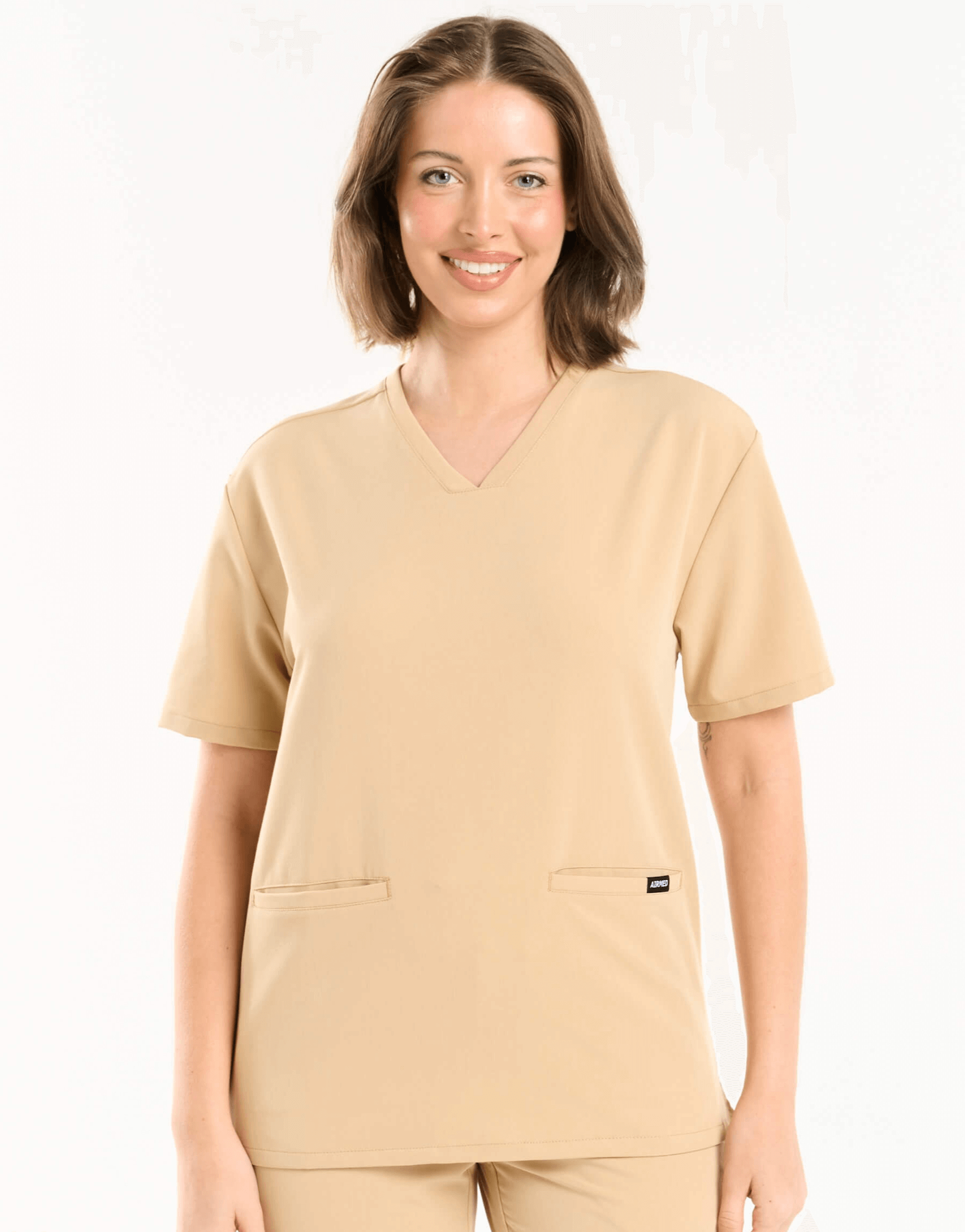 Essential V Neck Scrub Top - Warm Sand
