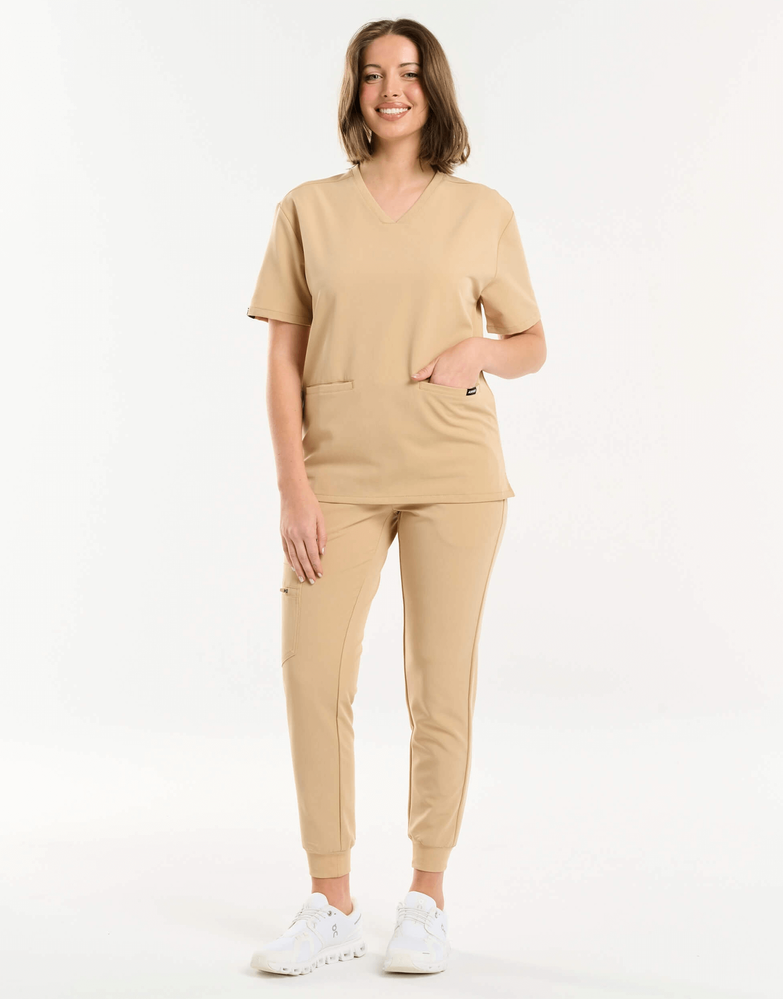 Essential V Neck Scrub Top - Warm Sand