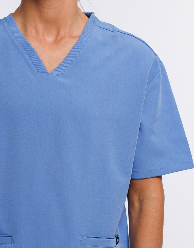 Essential V Neck Scrub Top - Ceil Blue